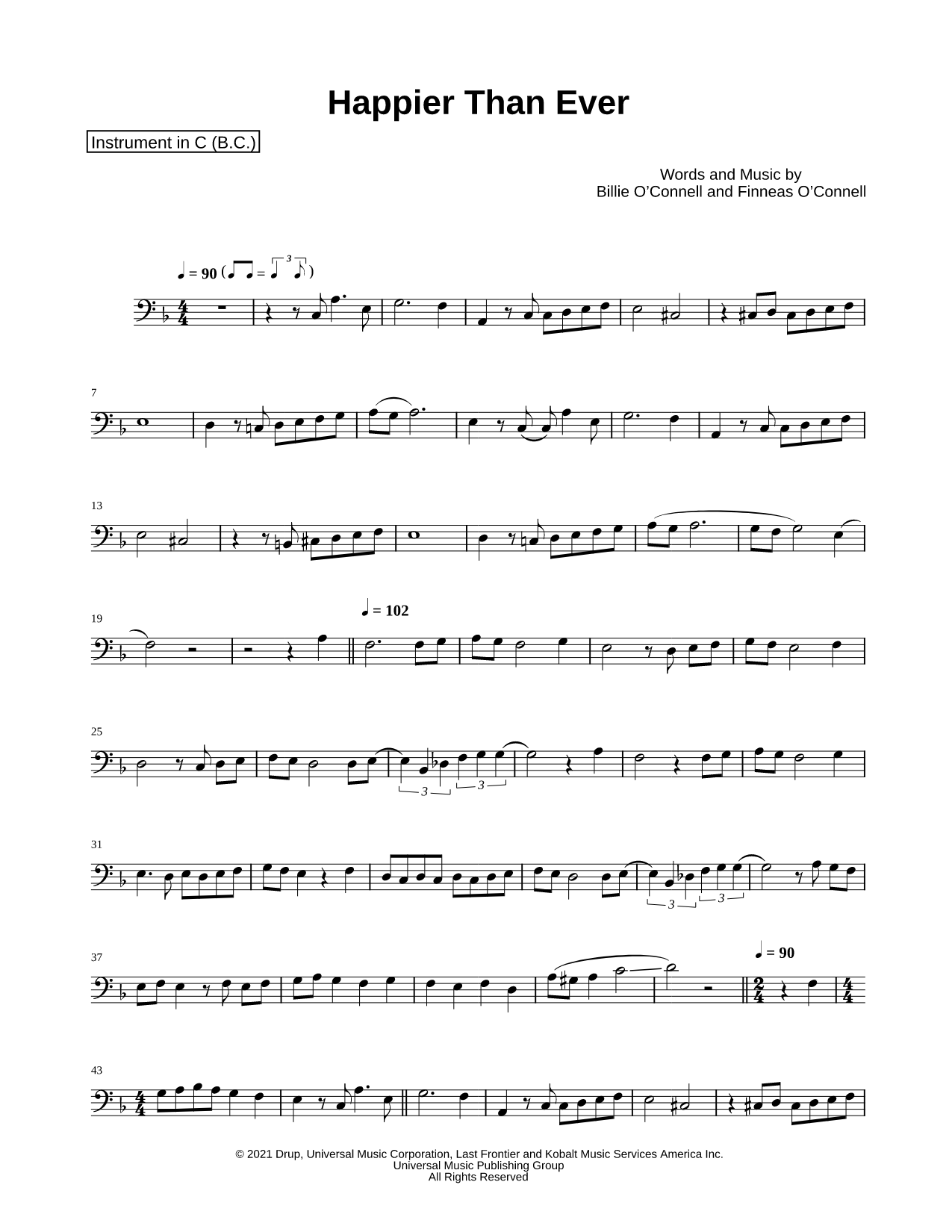 Happier Than Ever - Bass Clef Instrument