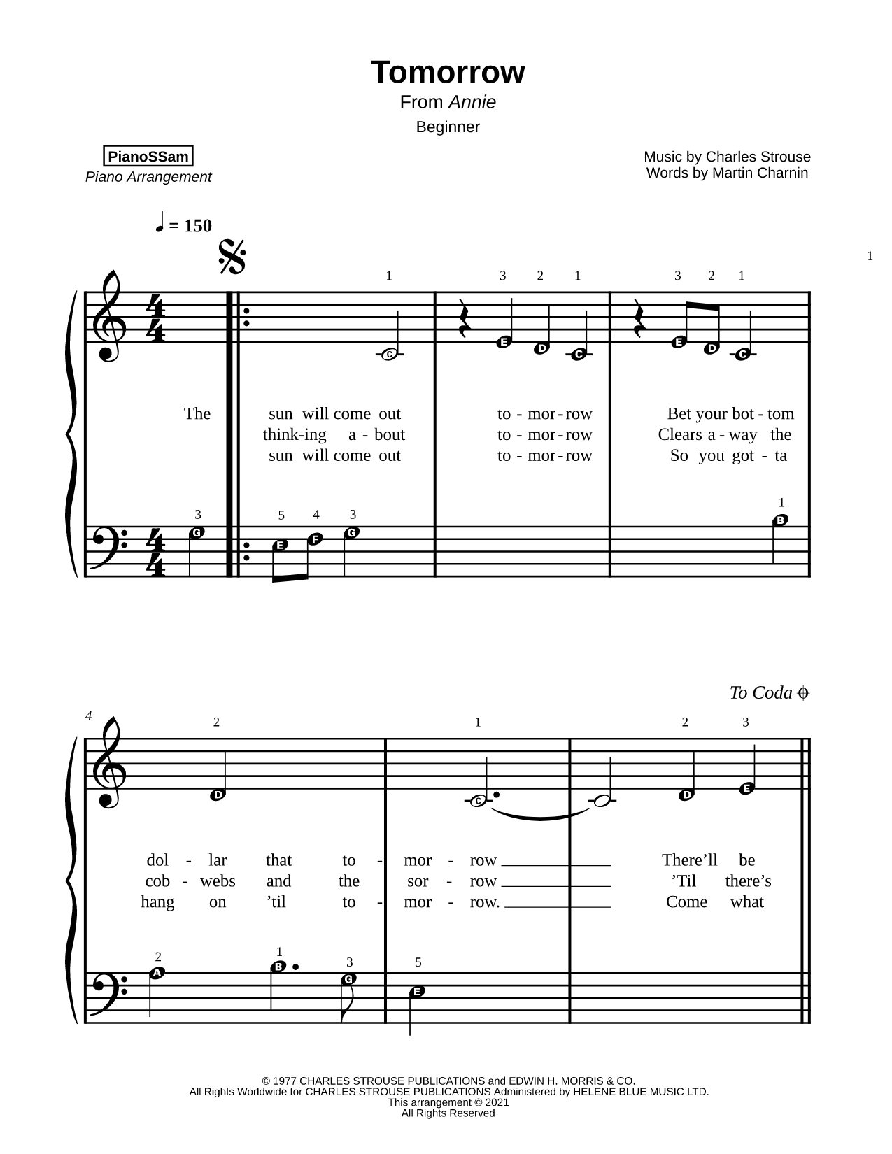 Tomorrow [beginner] Sheet Music — Beginner Notes