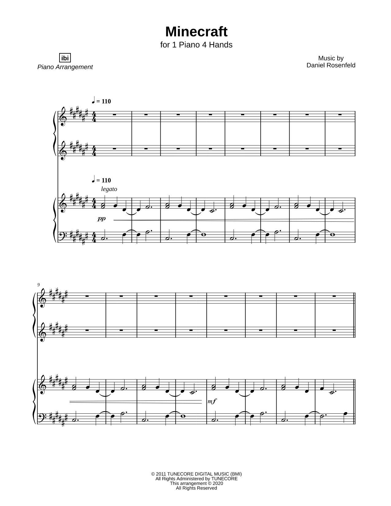 Minecraft Sheet Music — 1 Piano 4-Hands