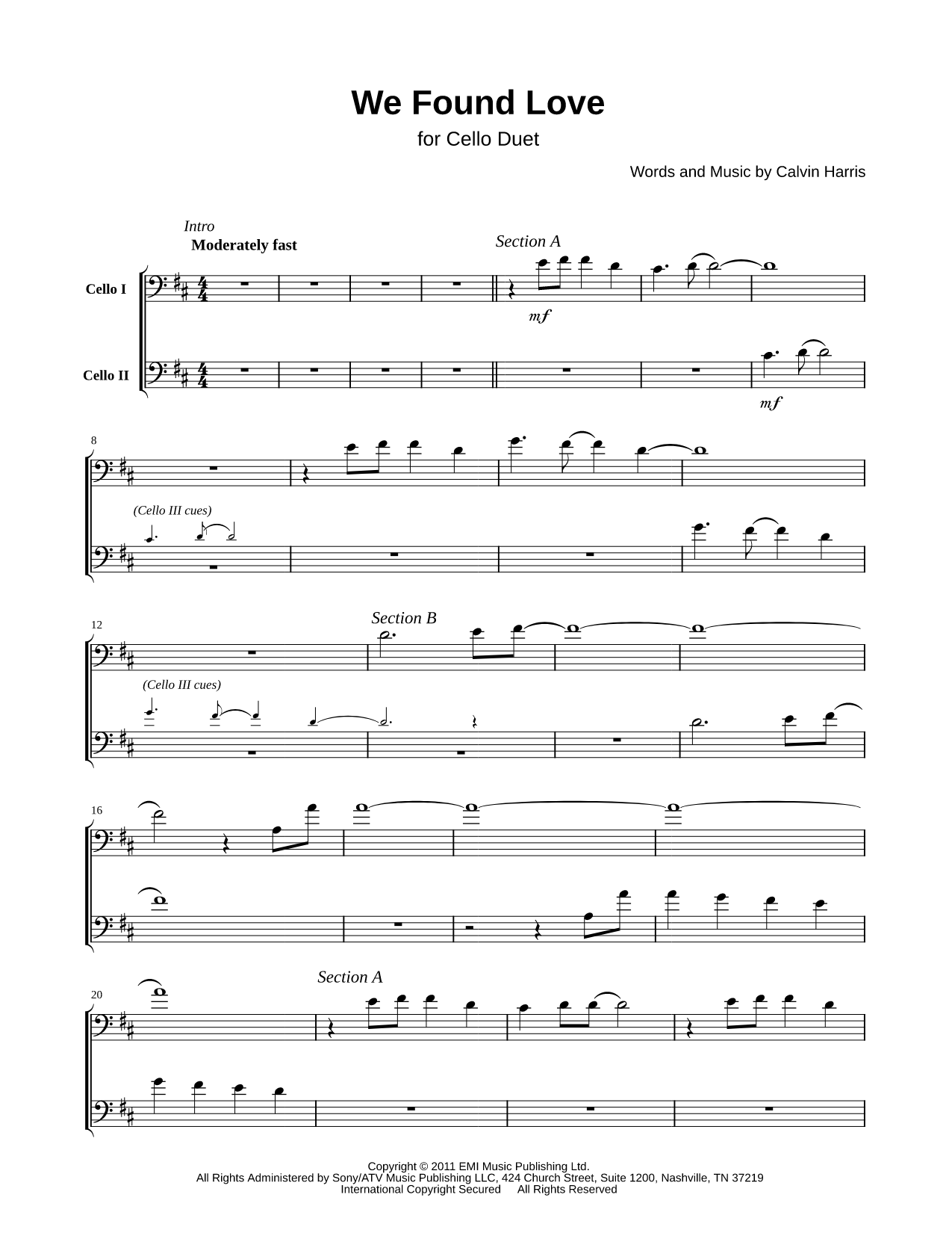We Found Love - Cello Duet