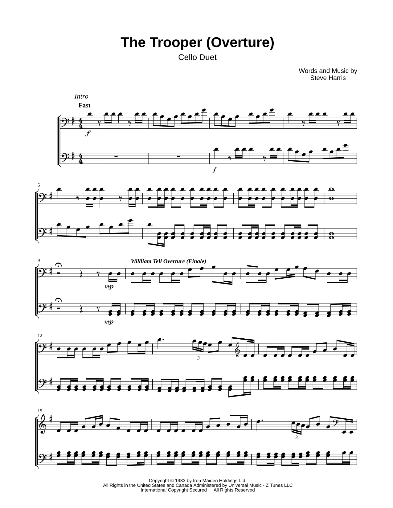 The Trooper (Overture) - Cello Duet