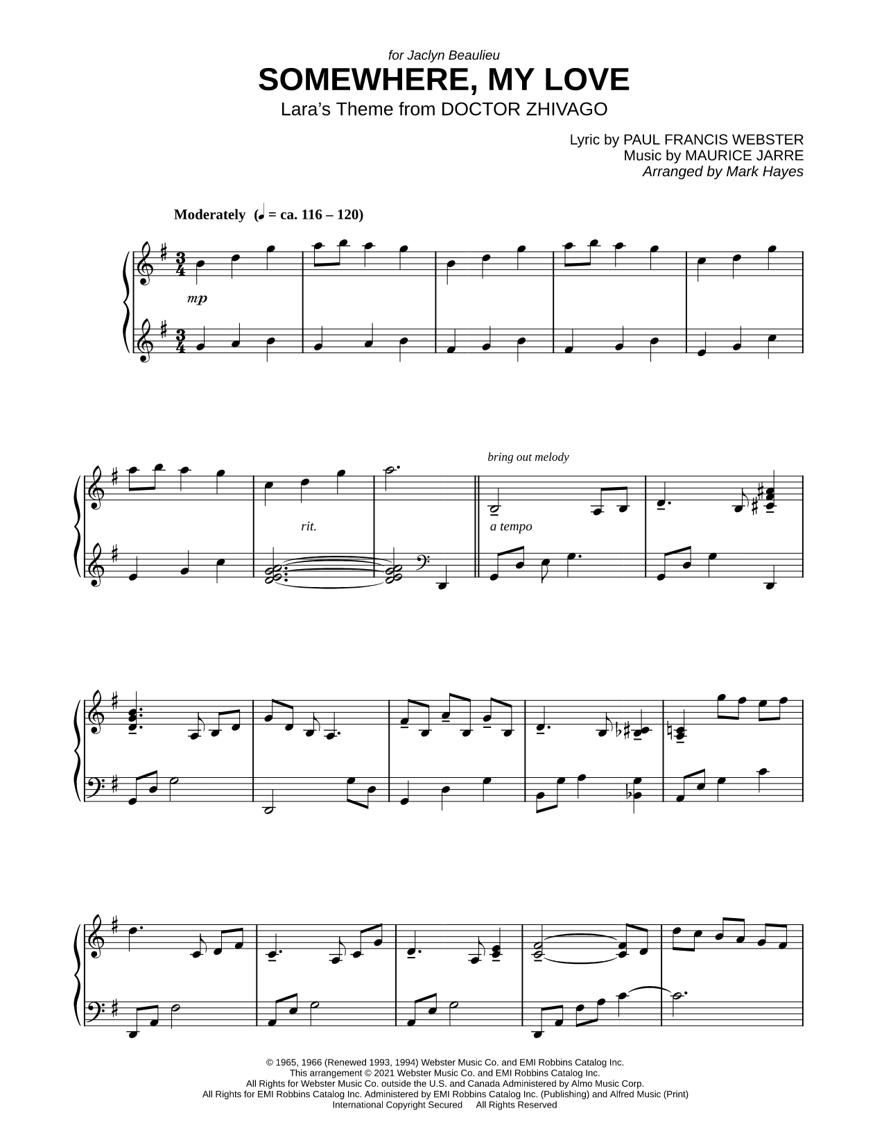 Somewhere, My Love (Lara's Theme from Doctor Zhivago)
