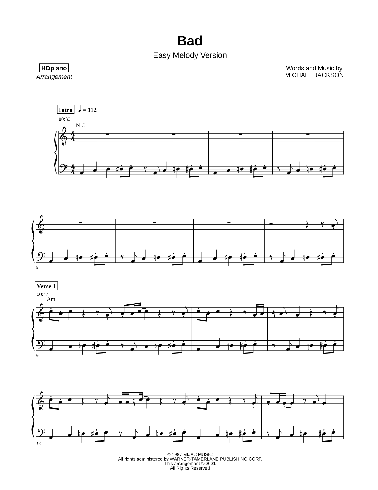 Bad [easy melody version]