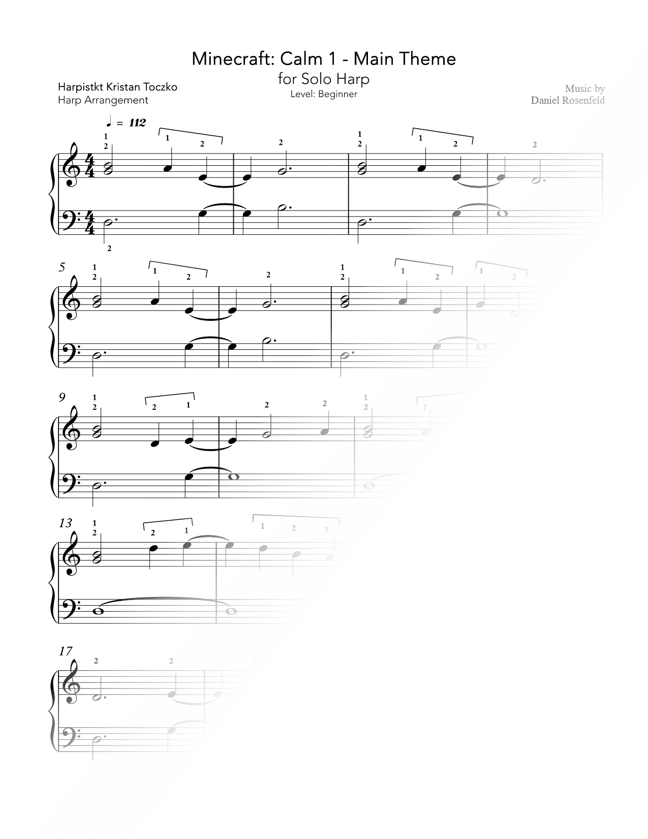Minecraft (Calm 1) [beginner] Sheet Music — Harp Solo