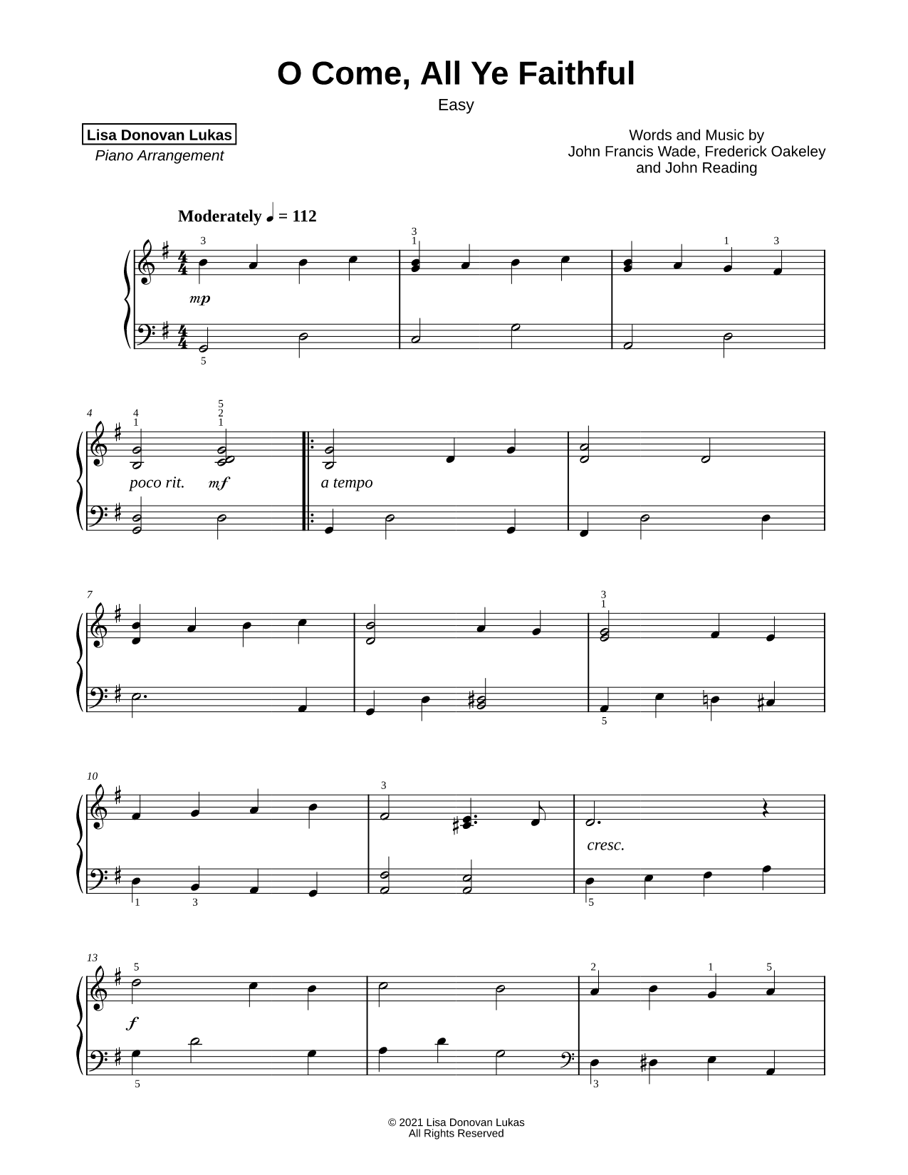 O Come, All Ye Faithful [easy]