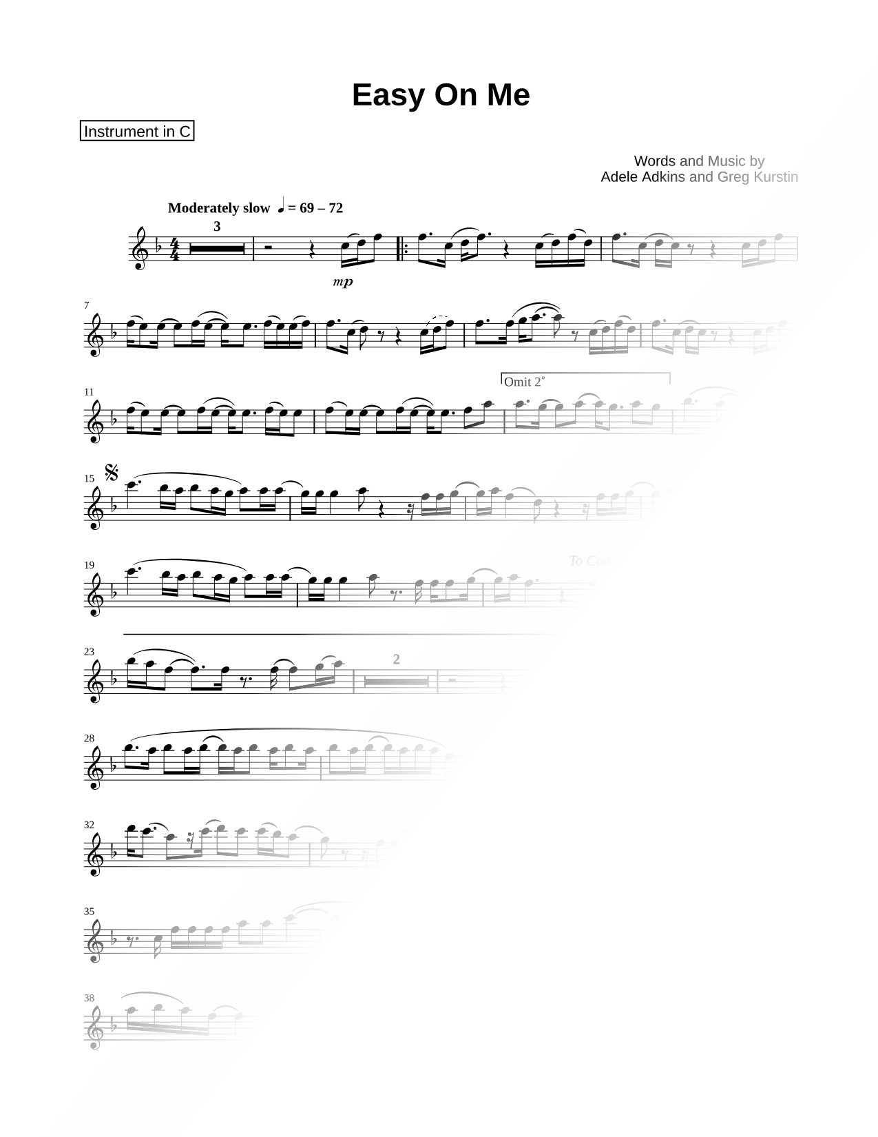 Easy on Me - C Instrument