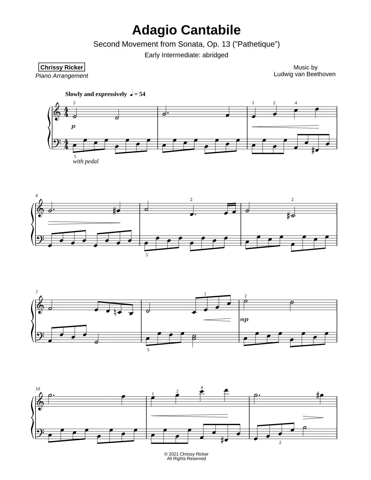 Sonata No. 8, Op.13 "Pathetique": II. Adagio Cantabile [early intermediate - abridged]