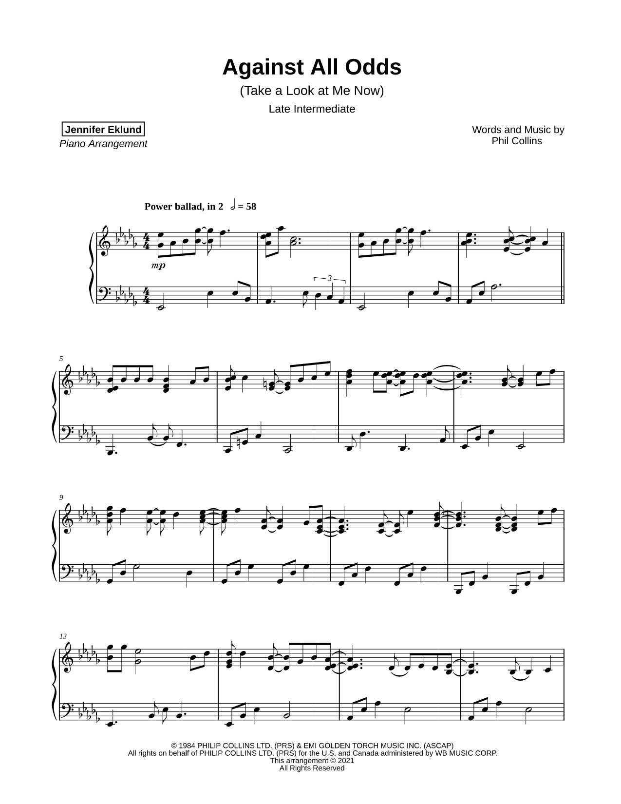Against All Odds (Take a Look at Me Now) [late intermediate]