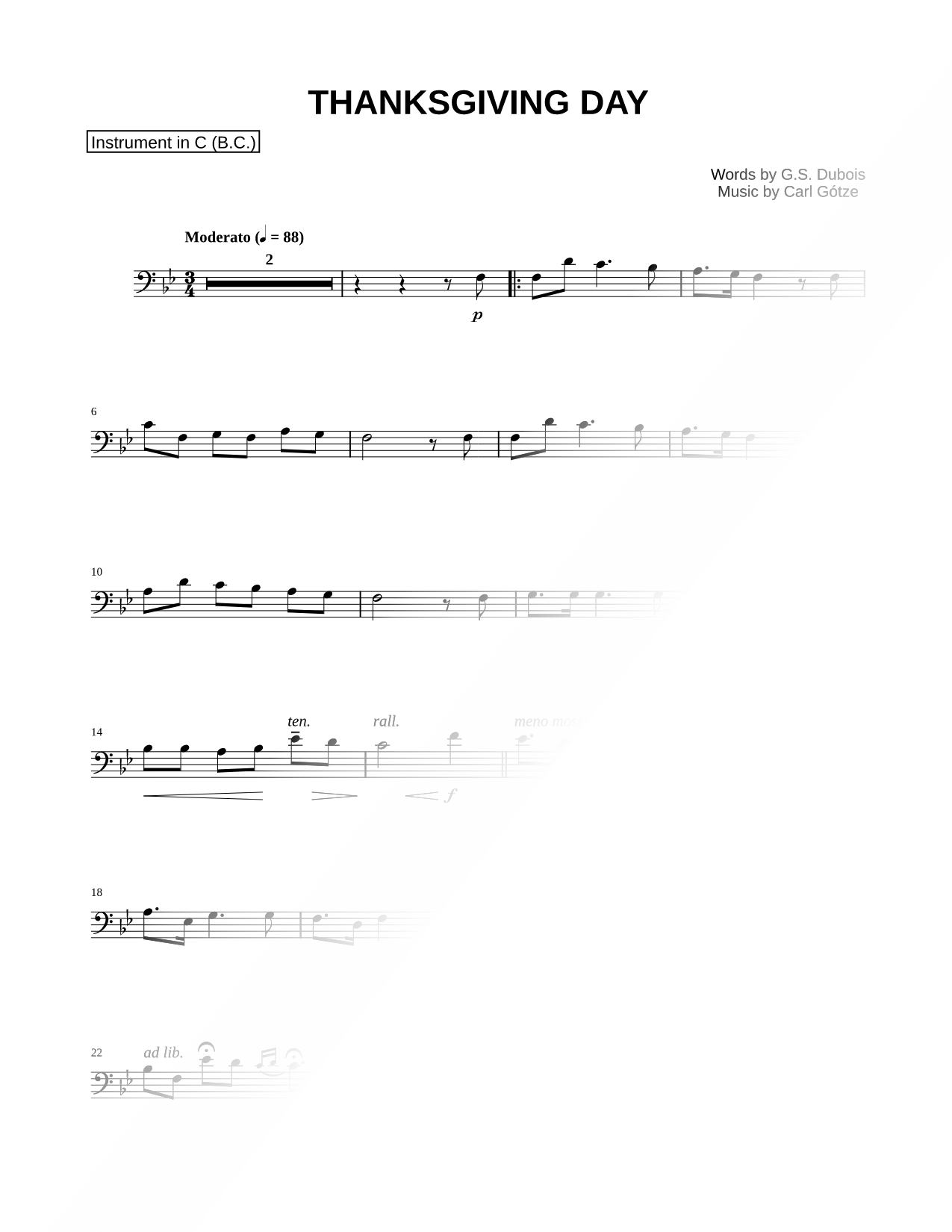 Thanksgiving Day - Bass Clef Instrument