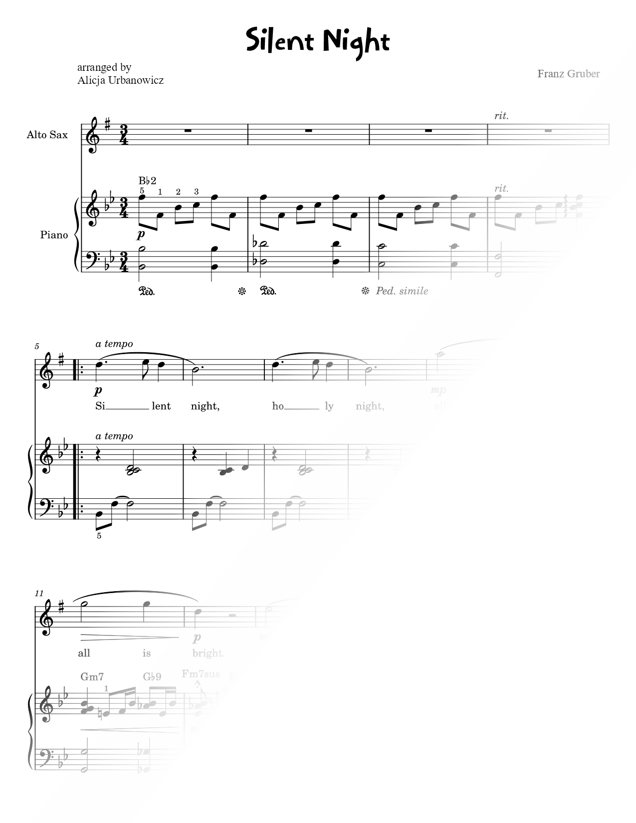 Silent Night - Alto Saxophone & Piano