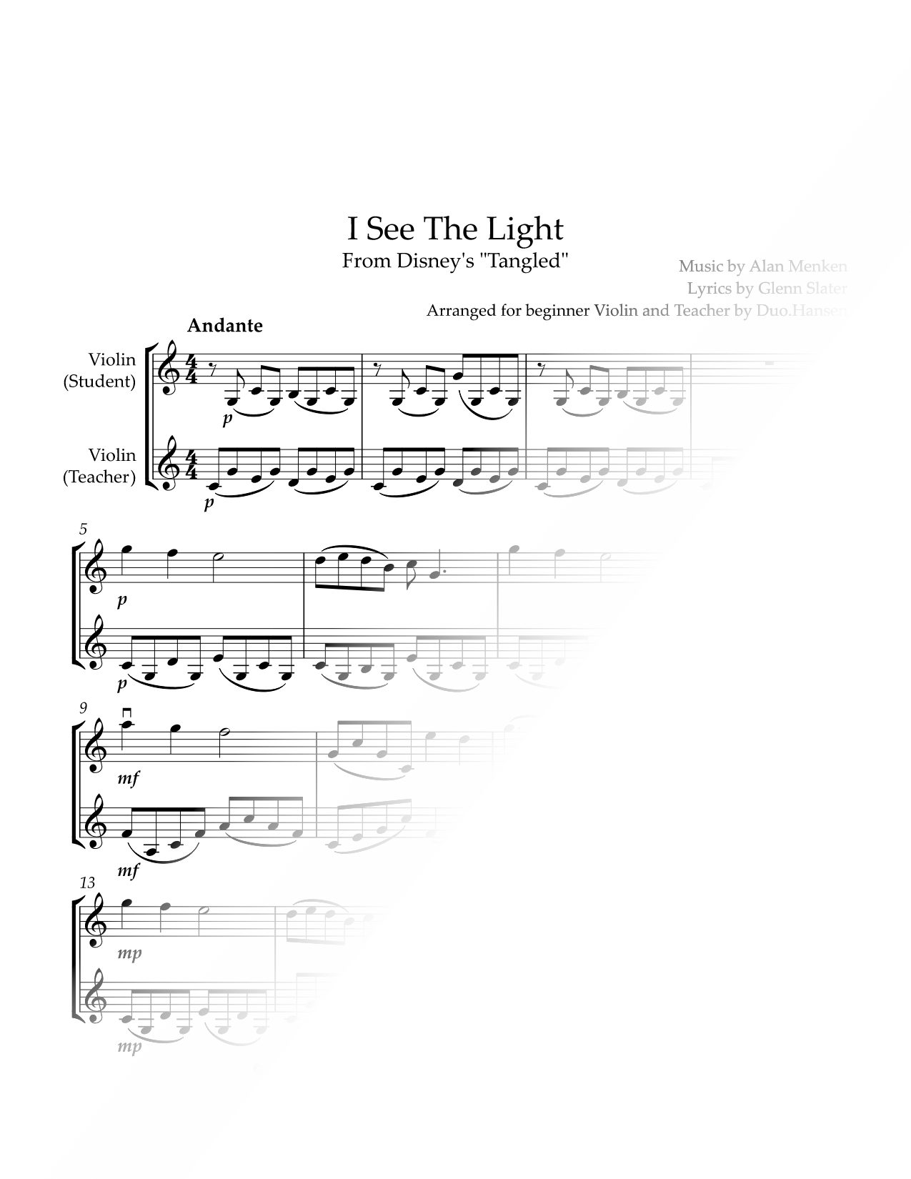 I See the Light - Violin Duet