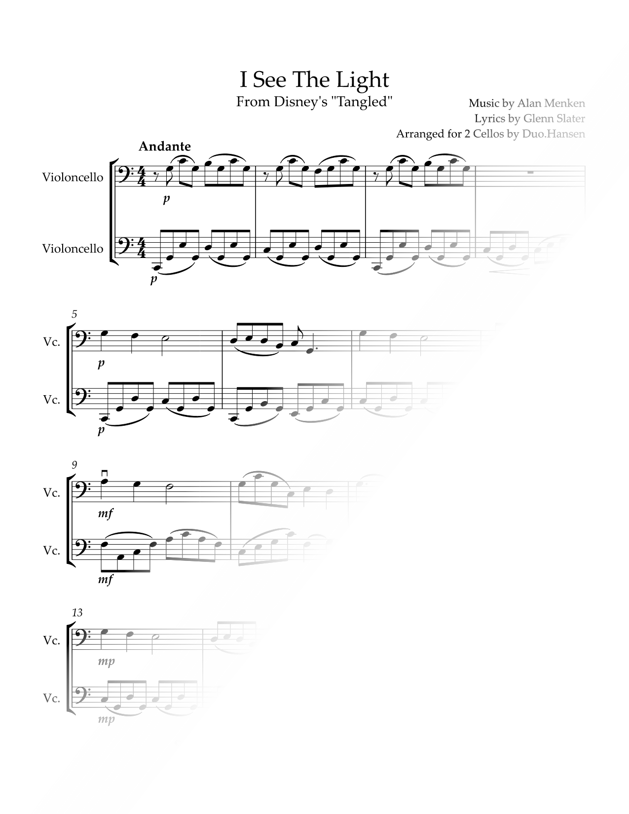 I See the Light - Cello Duet