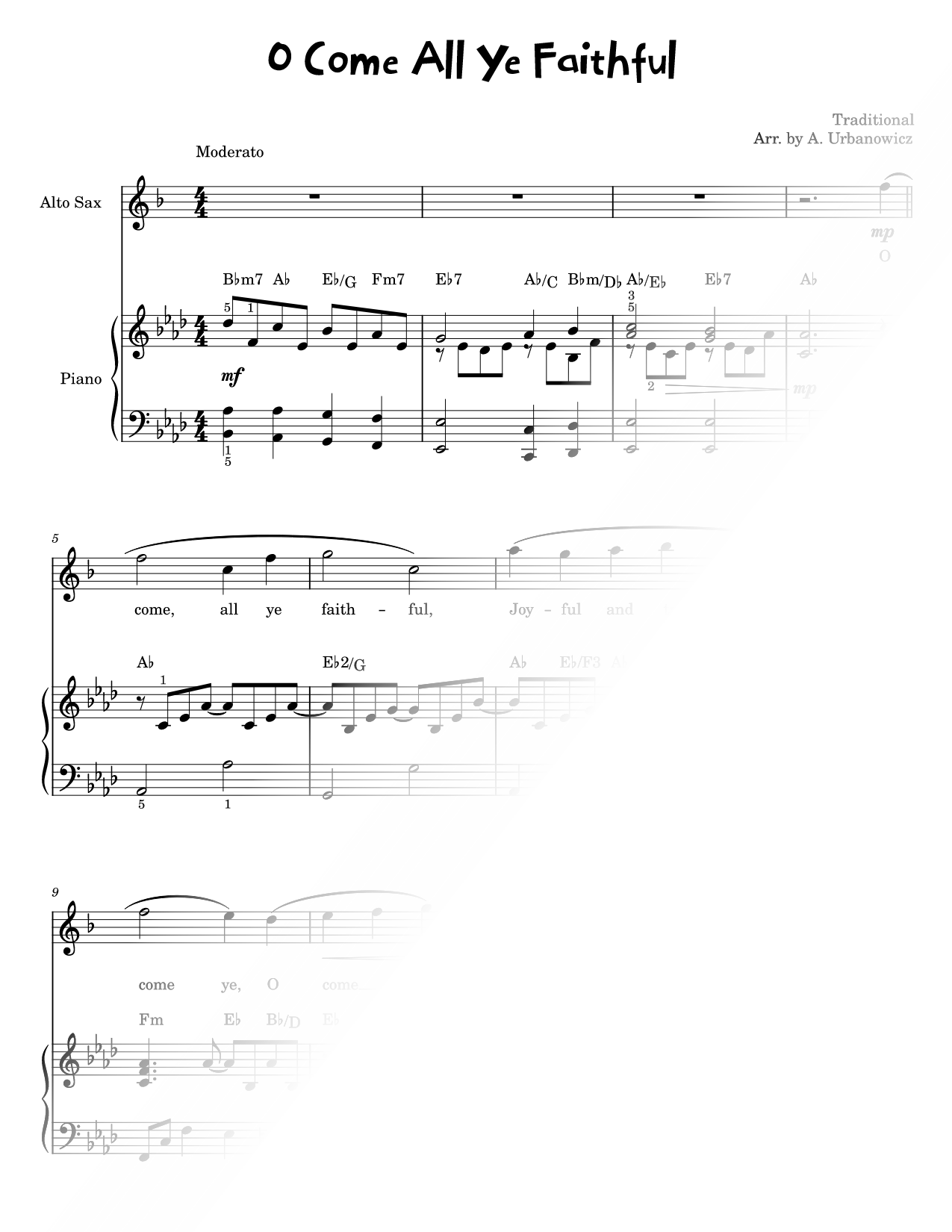 O Come, All Ye Faithful - Alto Saxophone & Piano