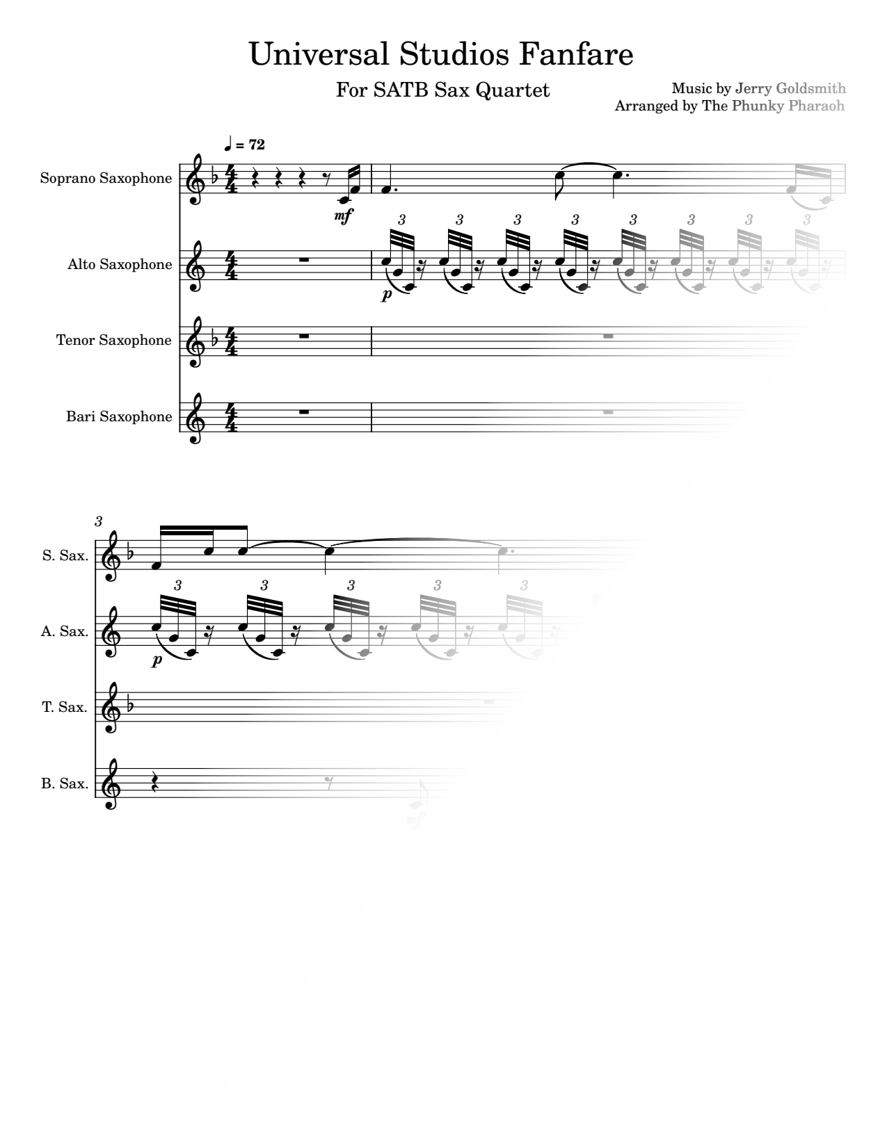 Universal Studios Fanfare - Saxophone Quartet