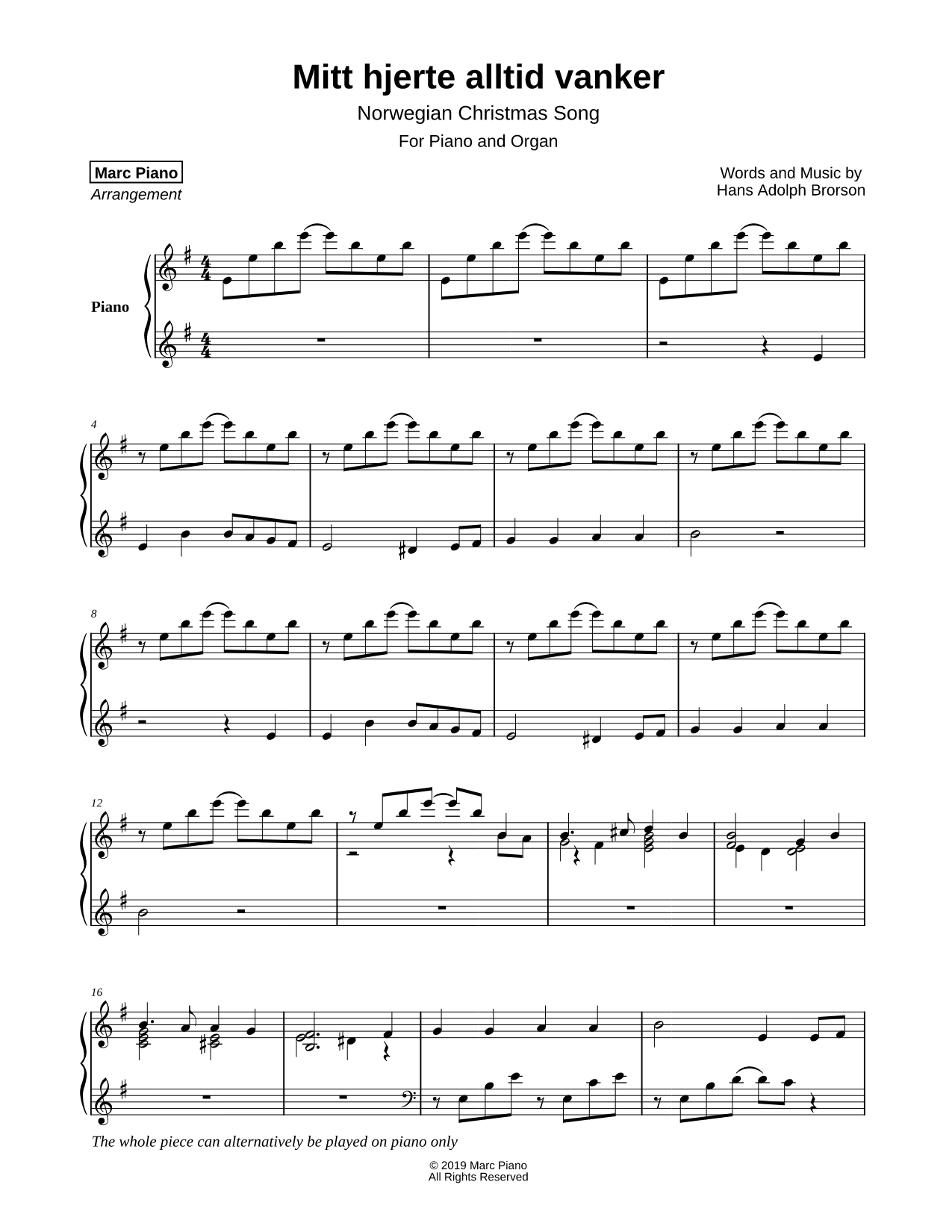 Mitt hjerte alltid vanker - Piano & Organ
