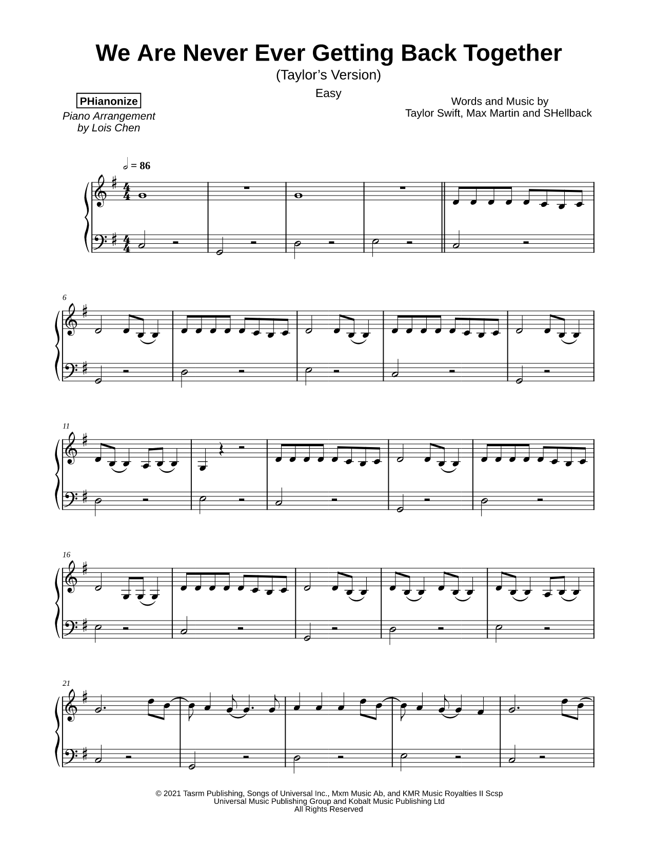We Are Never Ever Getting Back Together (Taylor's Version) [easy]