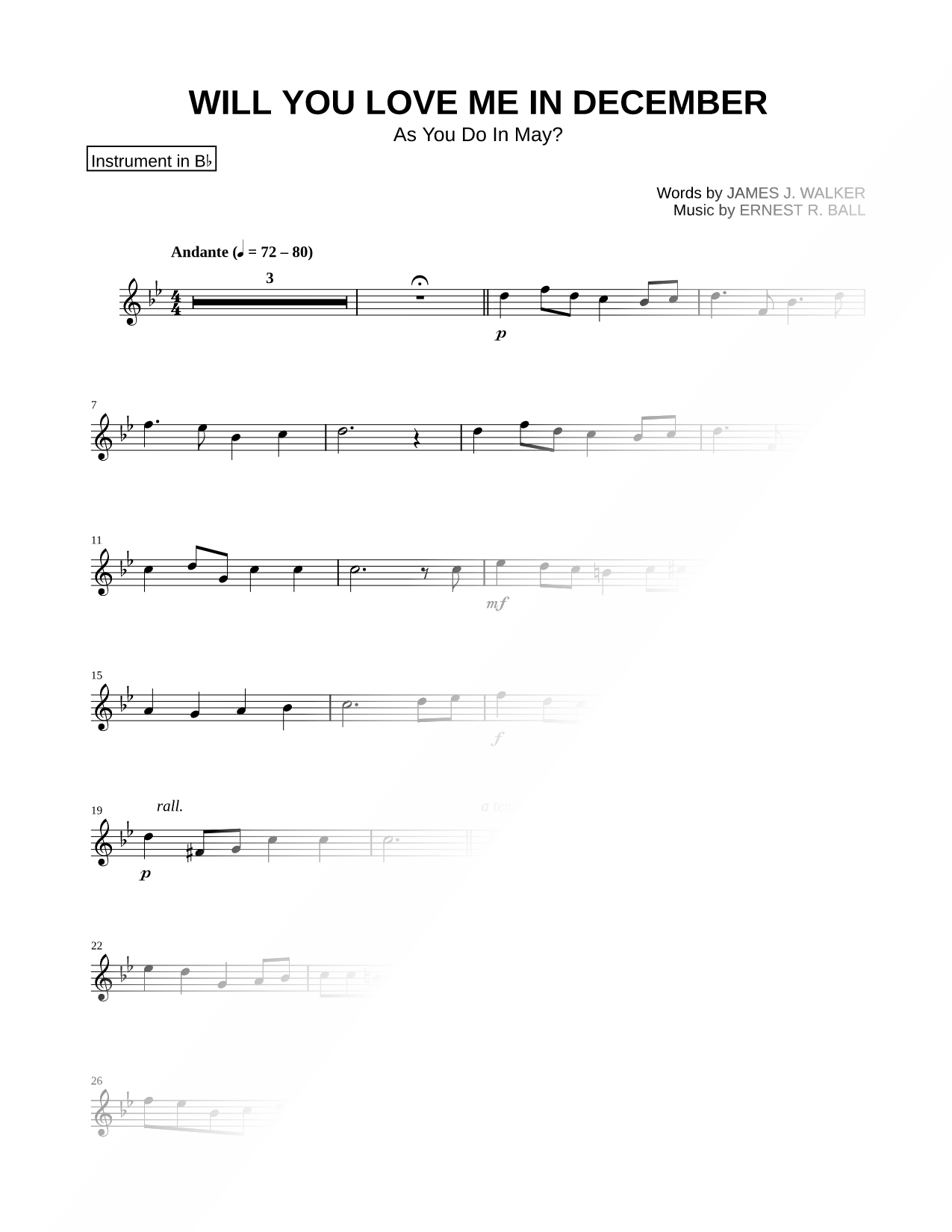 Will You Love Me In December - Bb Instrument