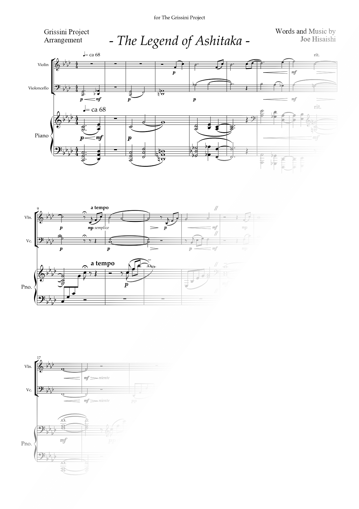The Legend of Ashitaka - Violin, Cello & Piano