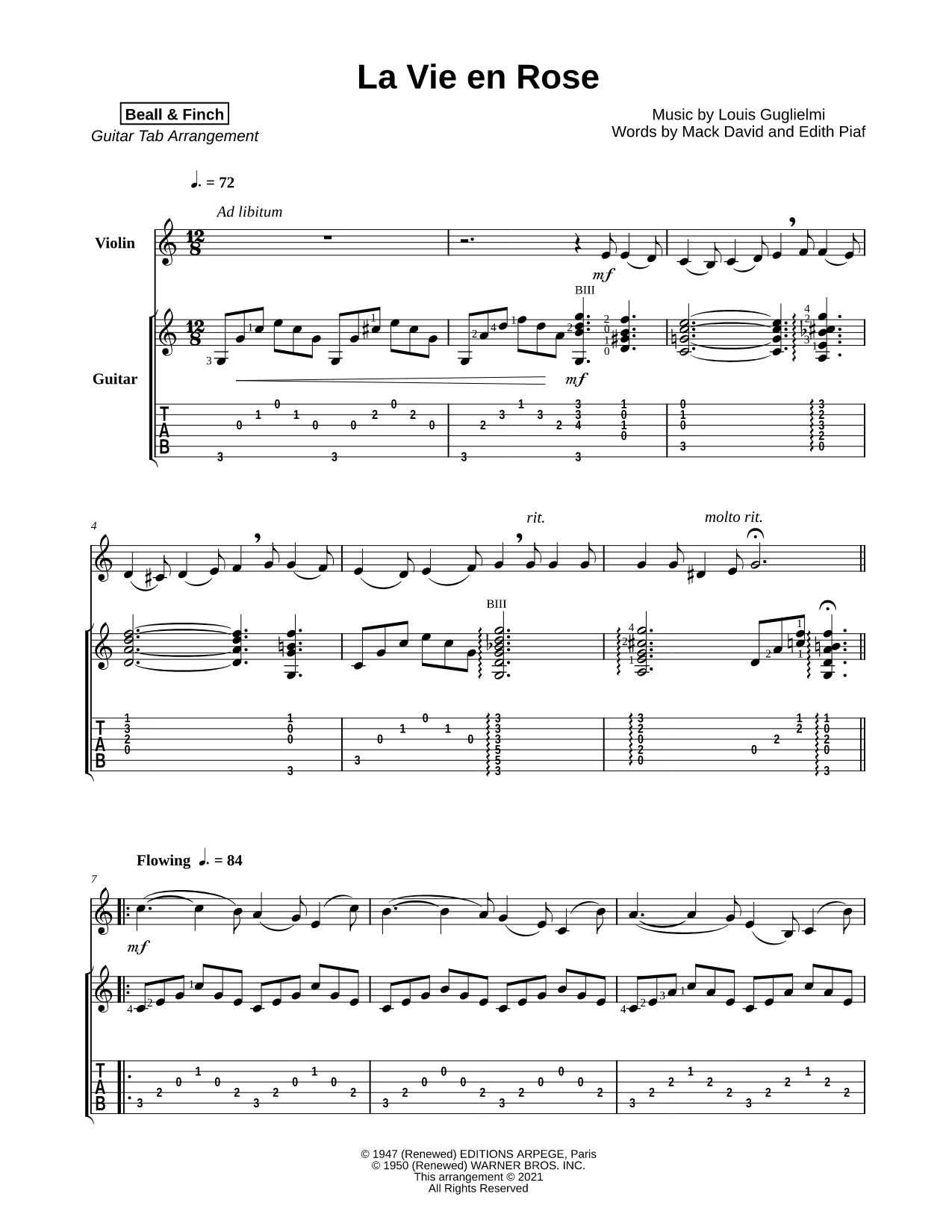 La Vie en rose - Violin & Piano