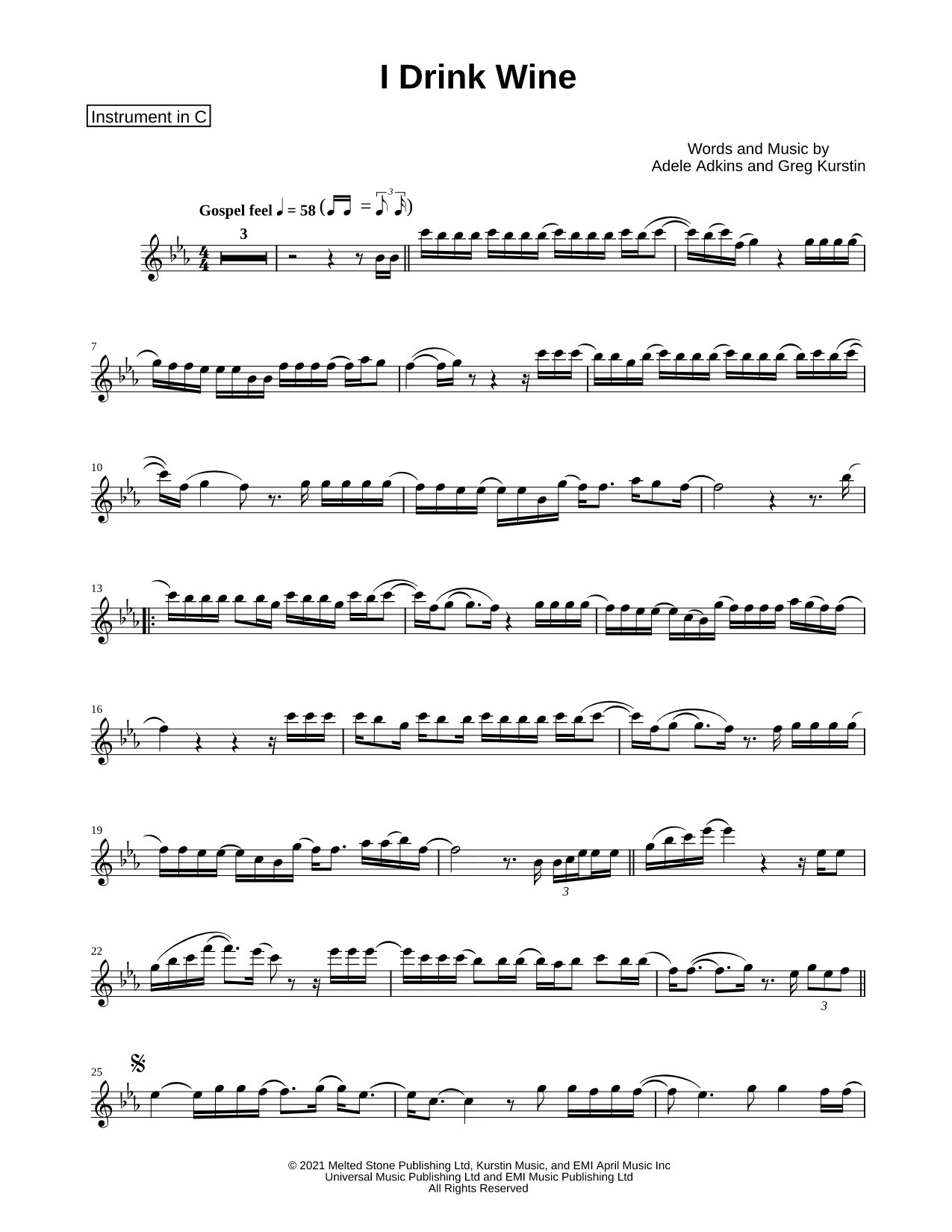 I Drink Wine - C Instrument