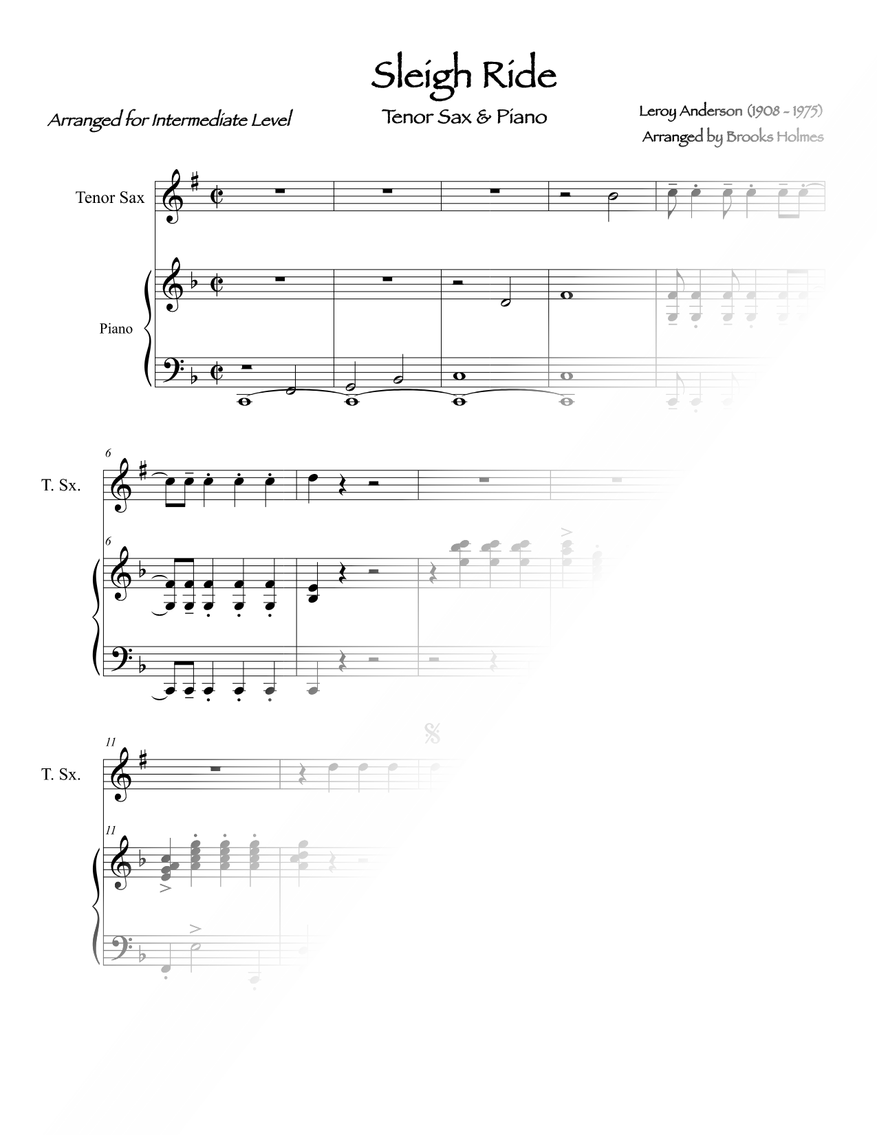 Sleigh Ride - Tenor Saxophone & Piano [intermediate]
