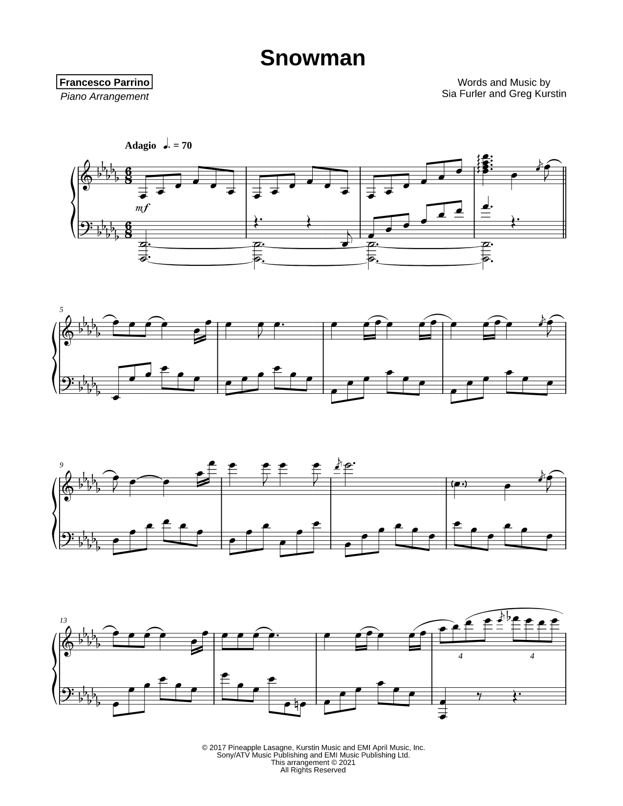 Snowman Sheet Music — Piano Solo