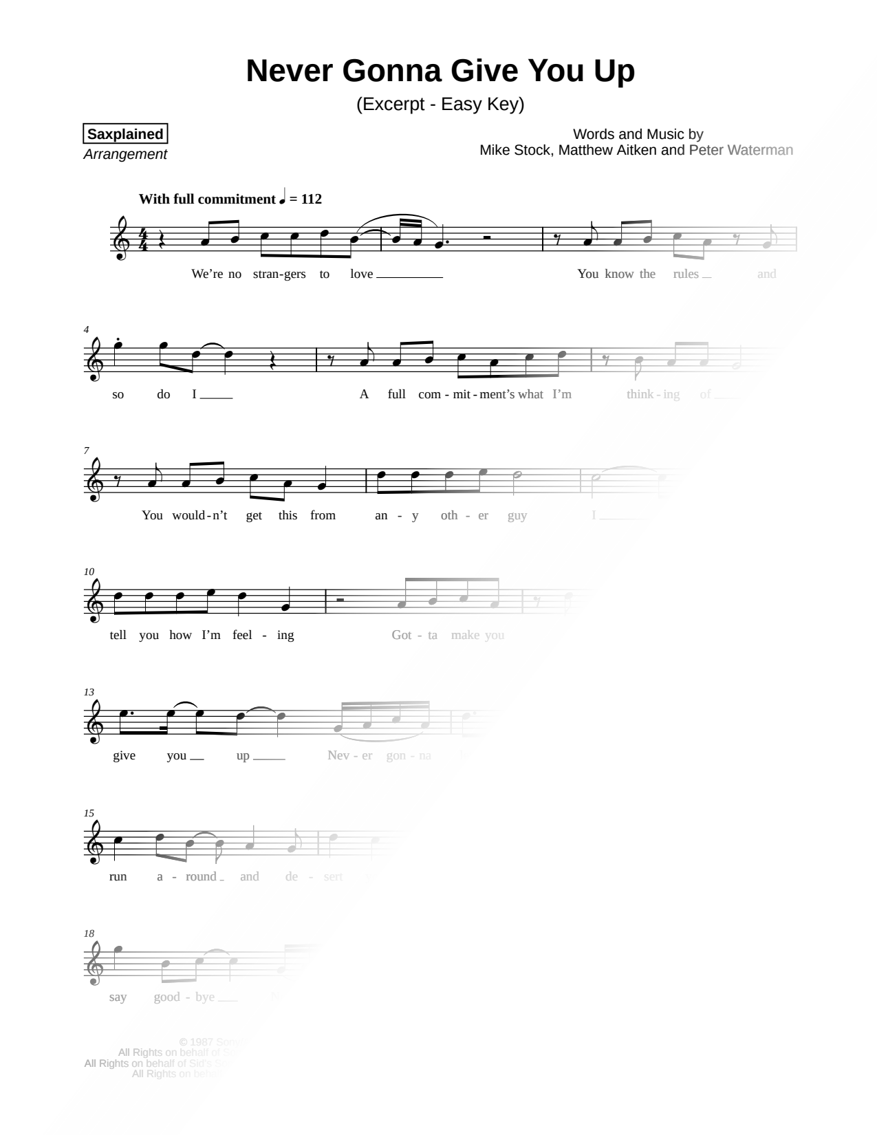 Never Gonna Give You Up [excerpt - easy]