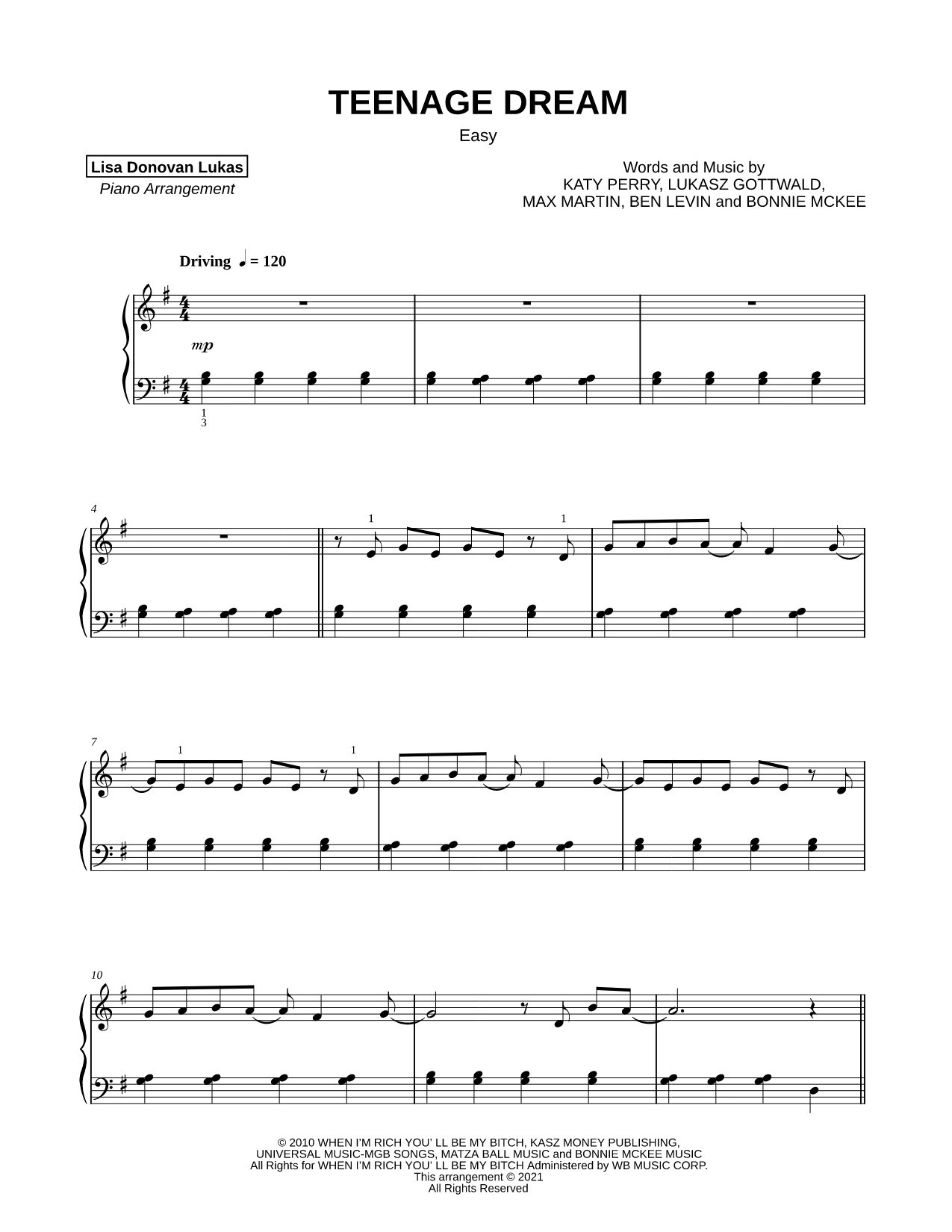 Teenage Dream [easy]