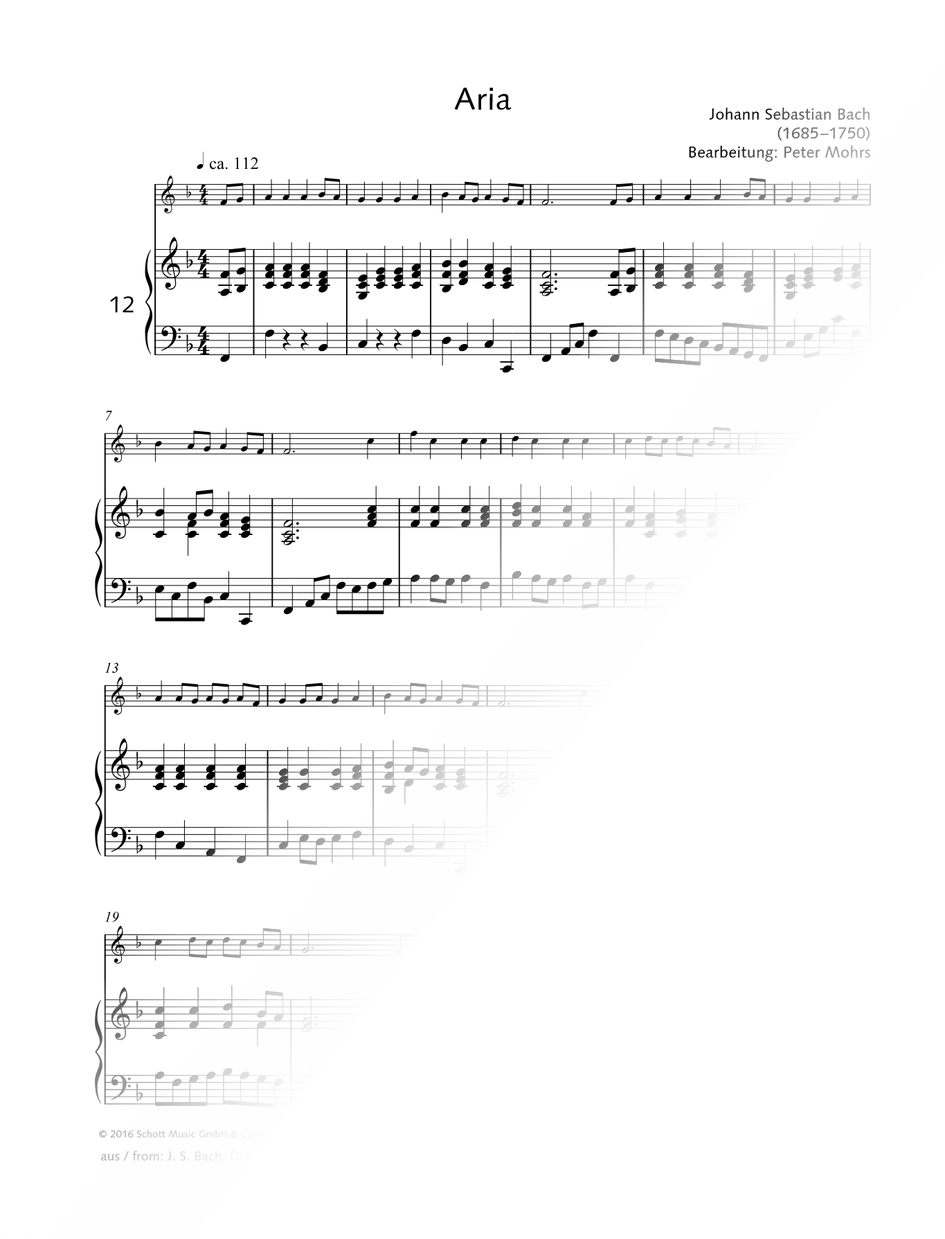 Aria from The Peasant Cantata, BWV 212 - Recorder & Piano