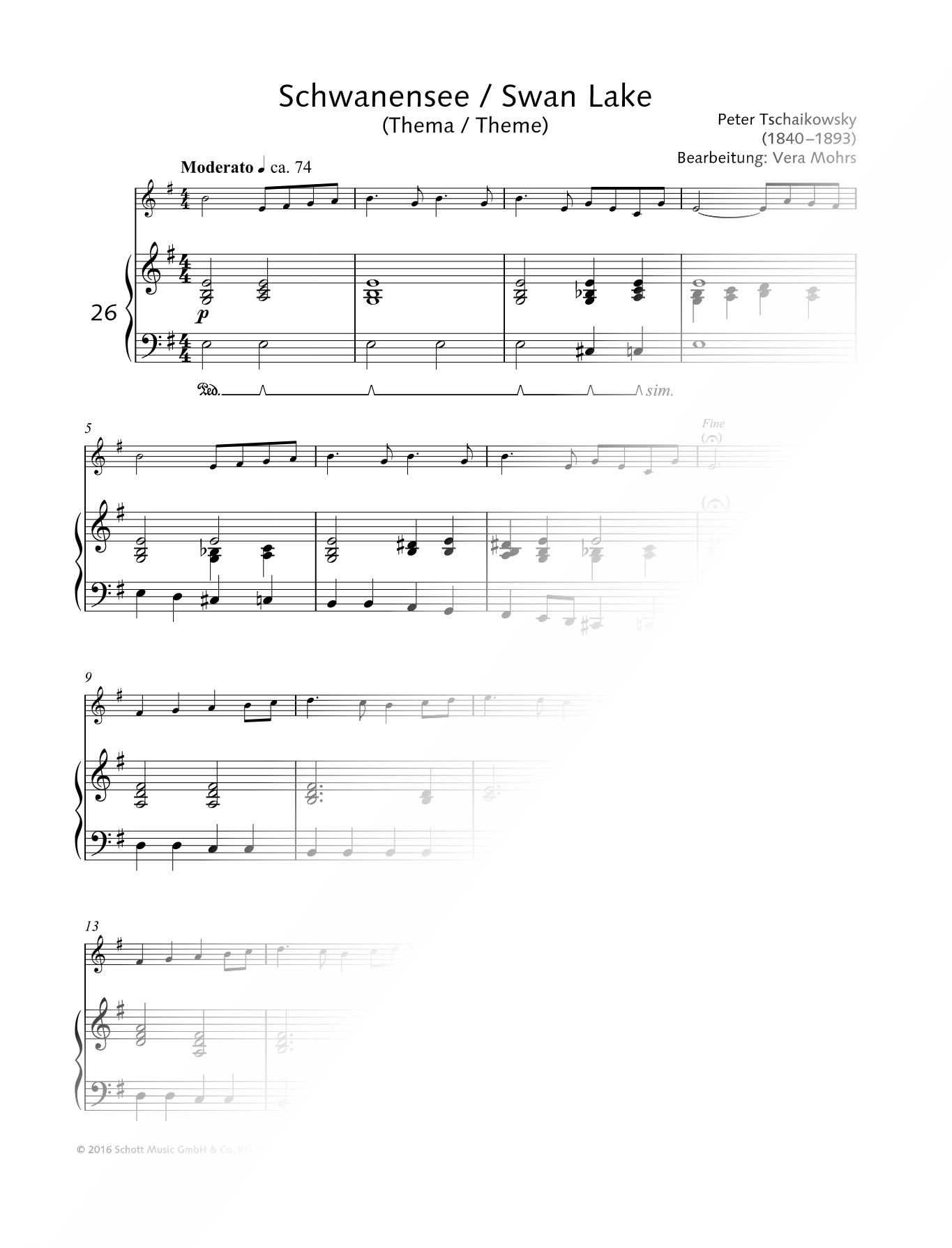 Theme from Swan Lake - Recorder & Piano