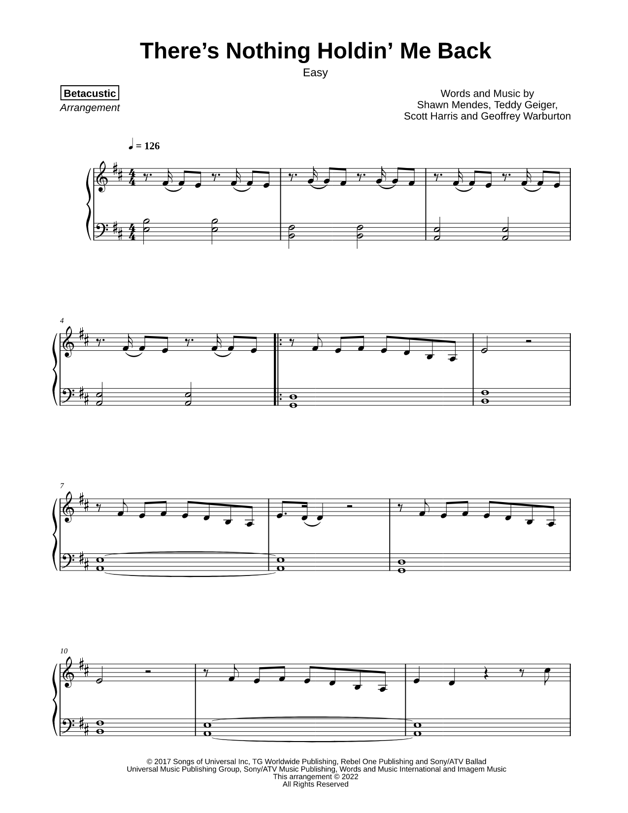 There's Nothing Holdin' Me Back [easy]
