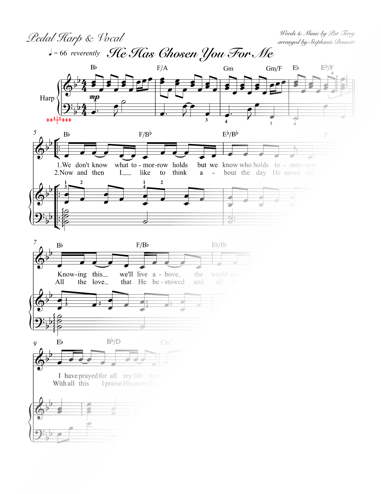 He Has Chosen You for Me [pedal harp & vocal in Bb]