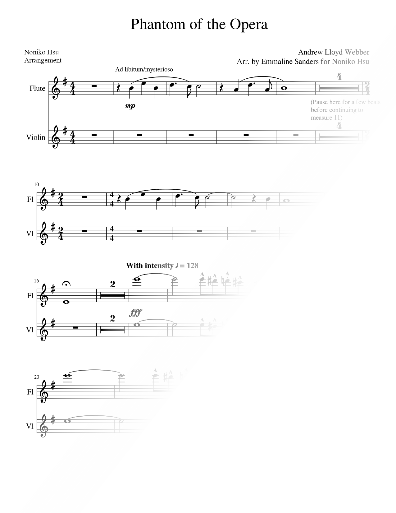 The Phantom of the Opera - Flute & Violin