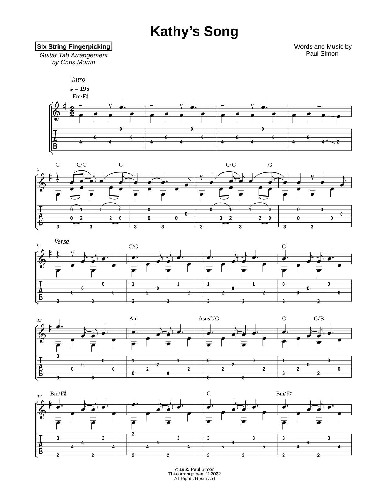 Kathy's Song [accompaniment only]