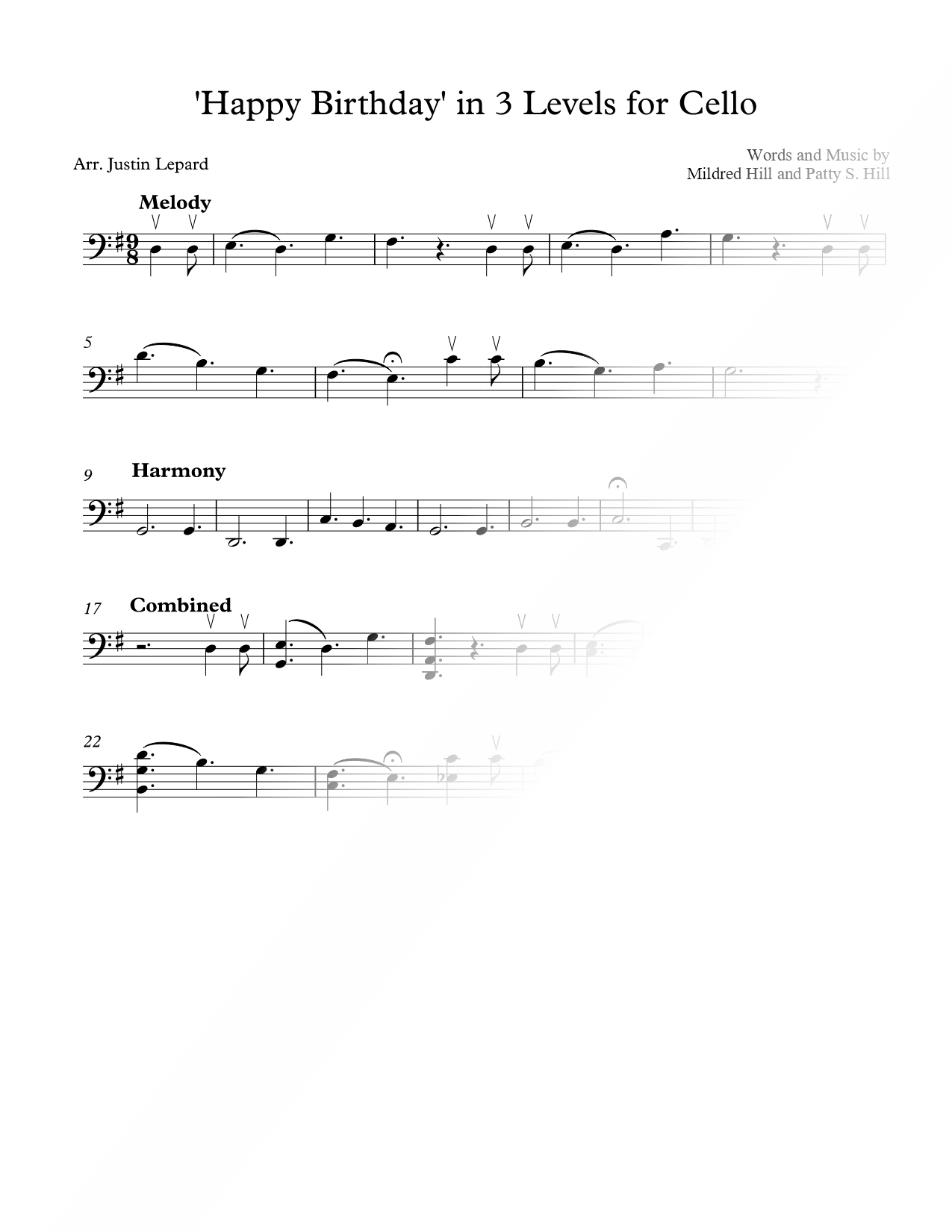 Happy Birthday in 3 Levels for Cello
