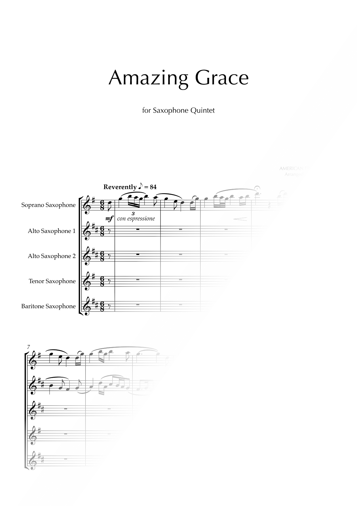 Amazing Grace - Saxophone Quintet