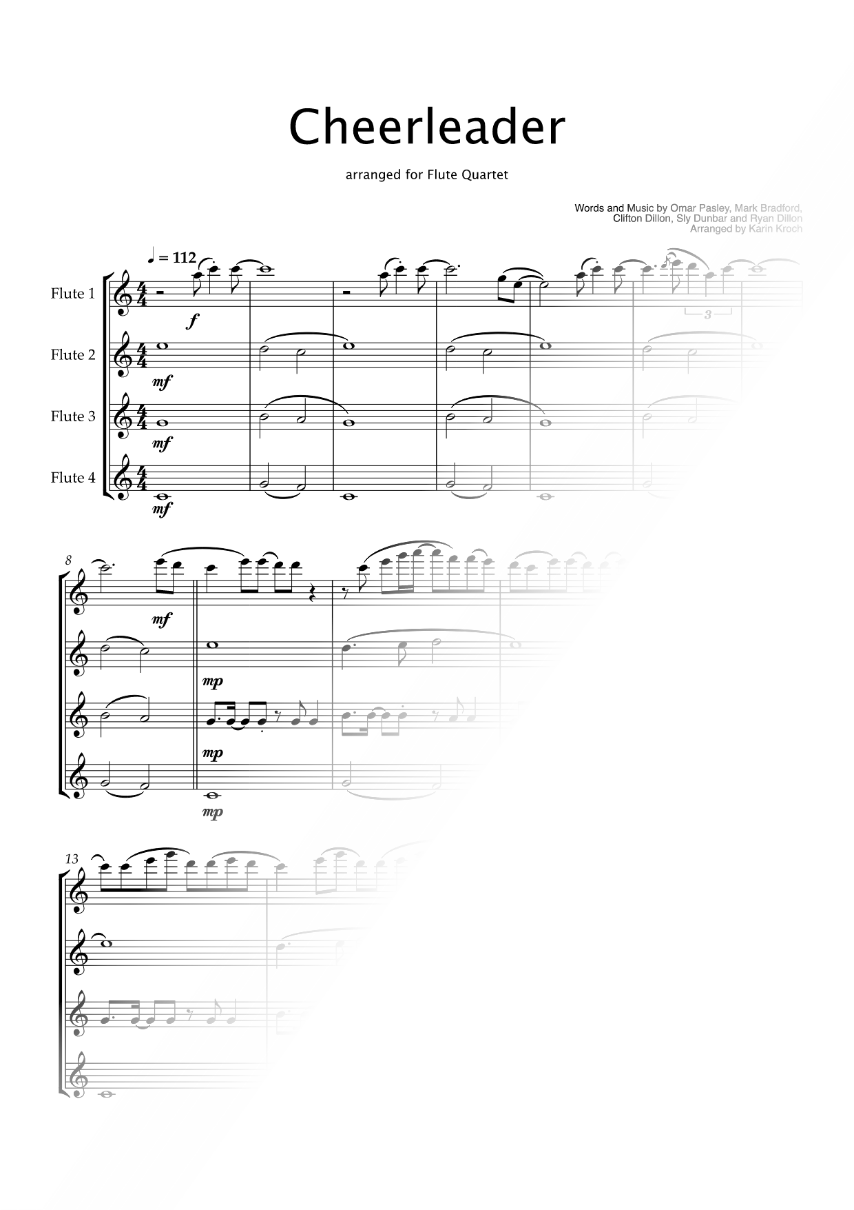 Cheerleader - Flute Quartet