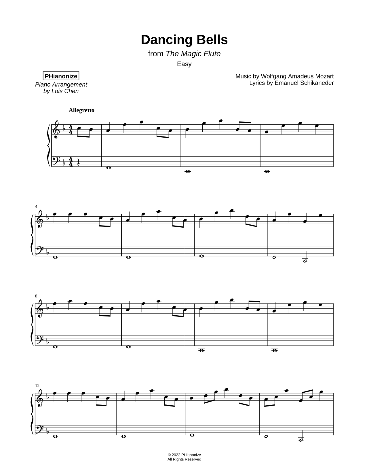 The Magic Flute, K. 620: Das klinget so herrlich [easy]