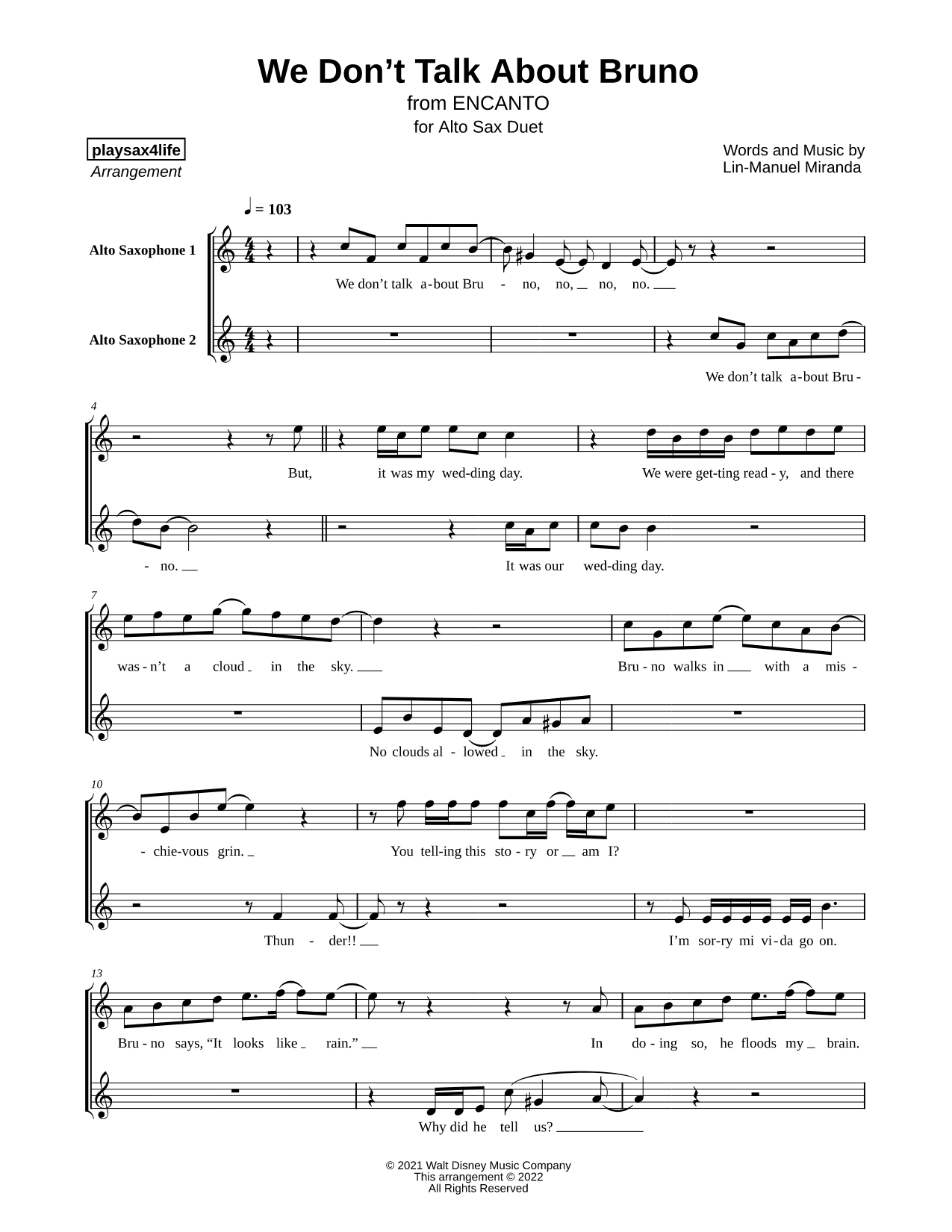 We Don't Talk About Bruno - Alto Saxophone Duet