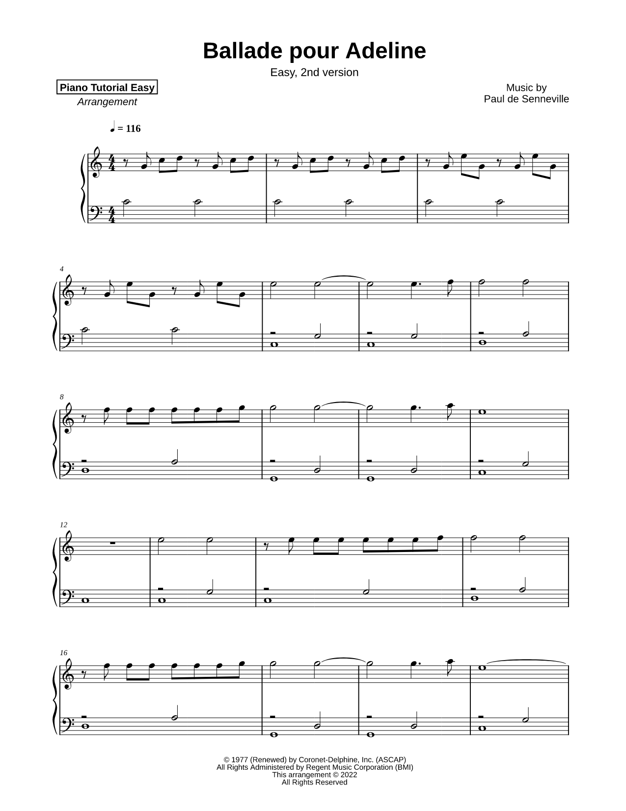 Ballade pour Adeline [easy - 2nd version]