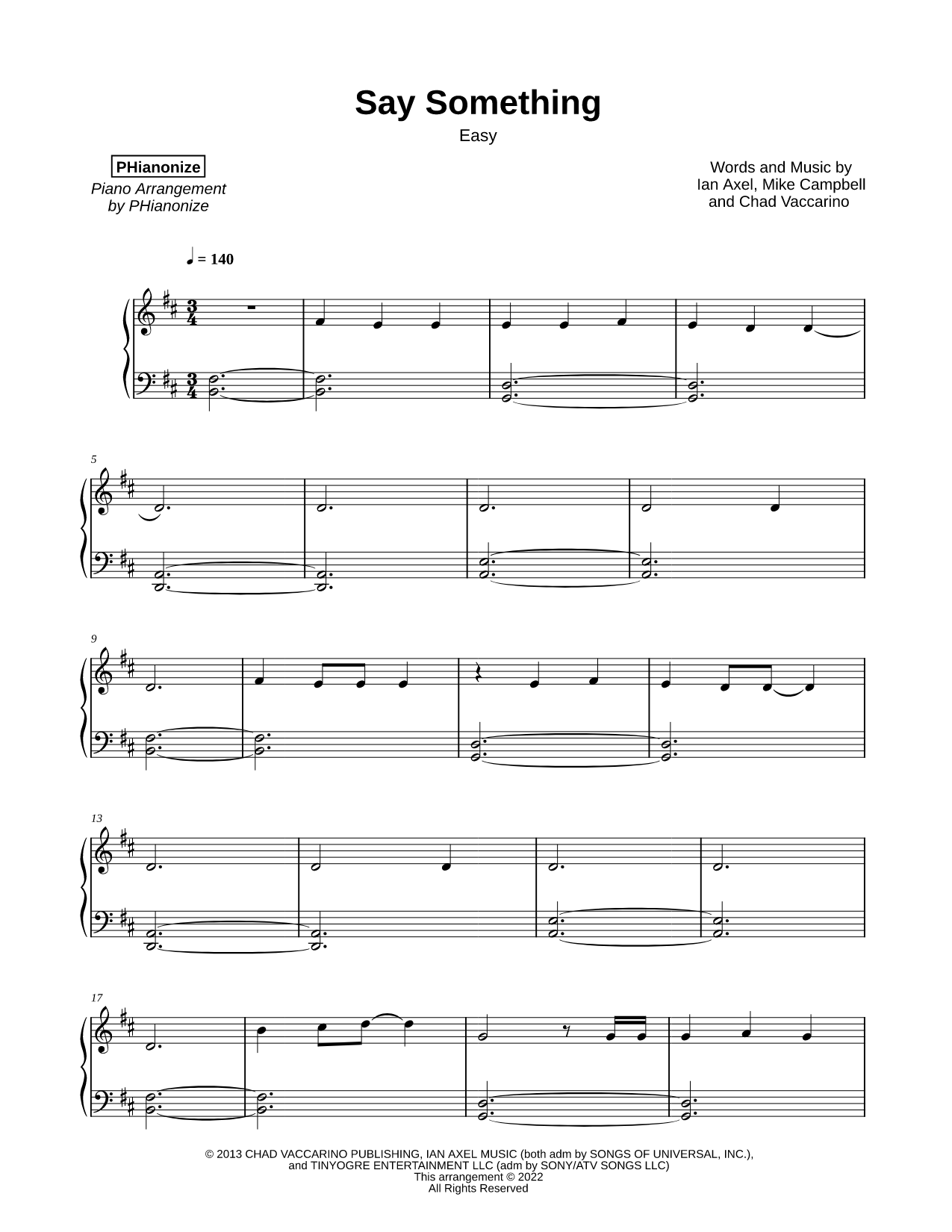 Say Something [easy] Sheet Music — Piano Solo