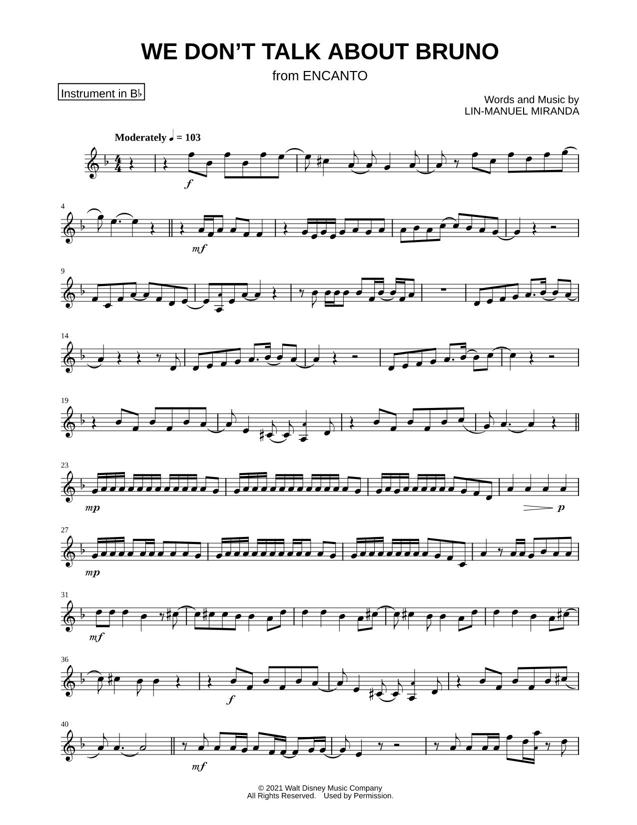 We Don't Talk About Bruno - Bb Instrument