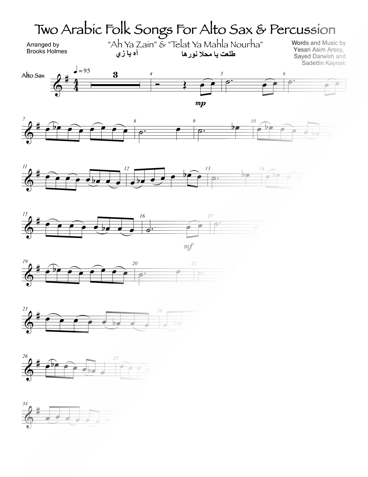 Two Arabic Folk Songs for Alto Sax and Percussion