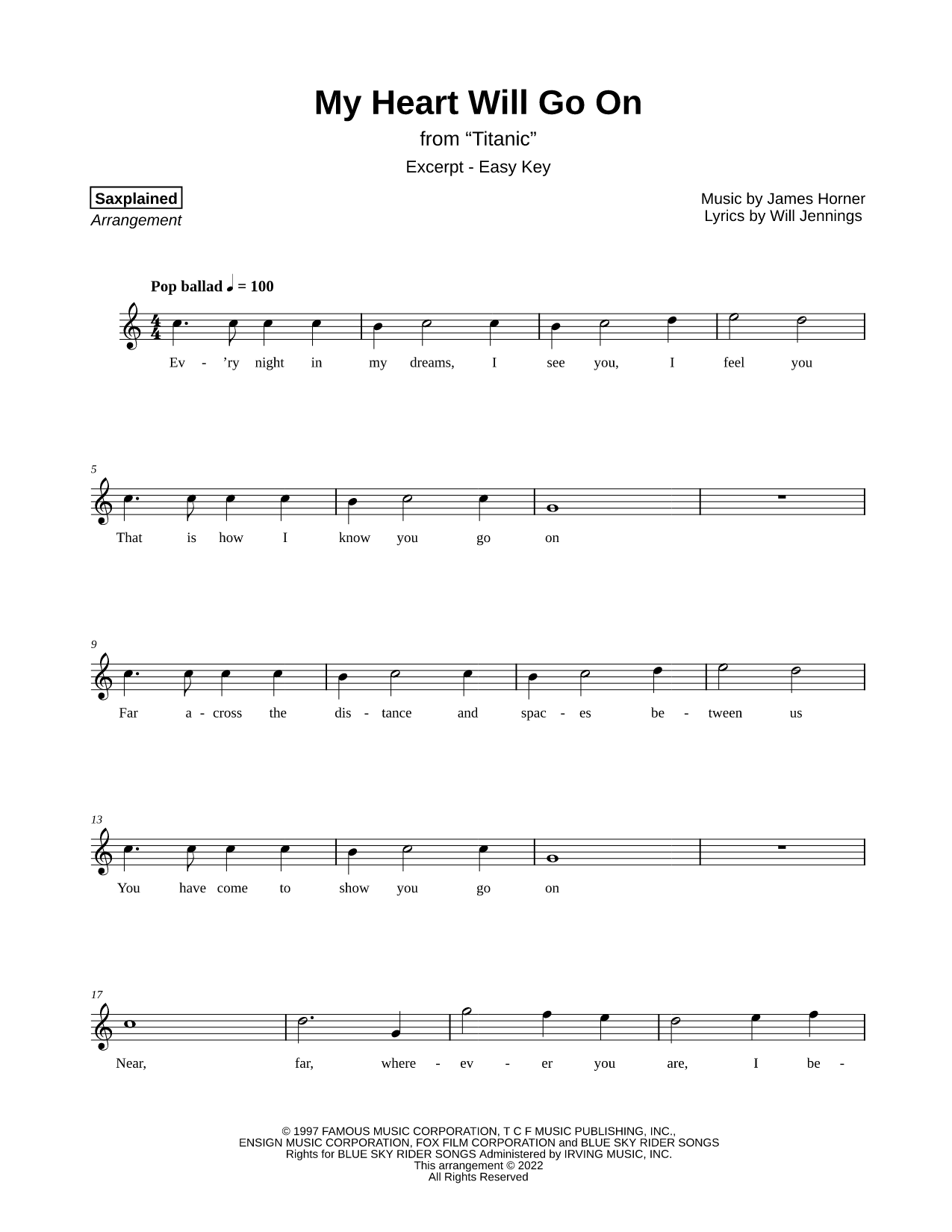 My Heart Will Go On [excerpt - easy]