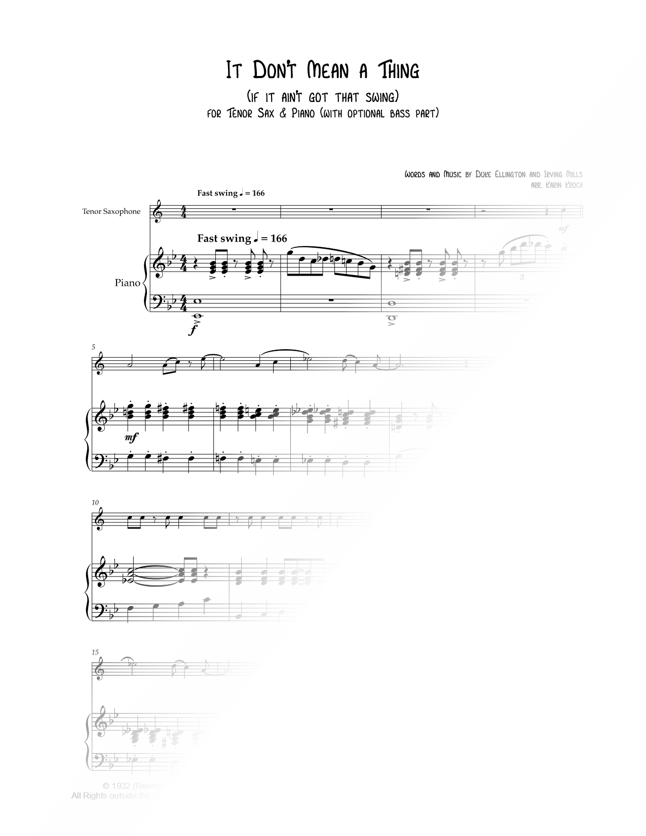 It Don't Mean a Thing (If It Ain't Got That Swing) - Tenor Saxophone & Piano