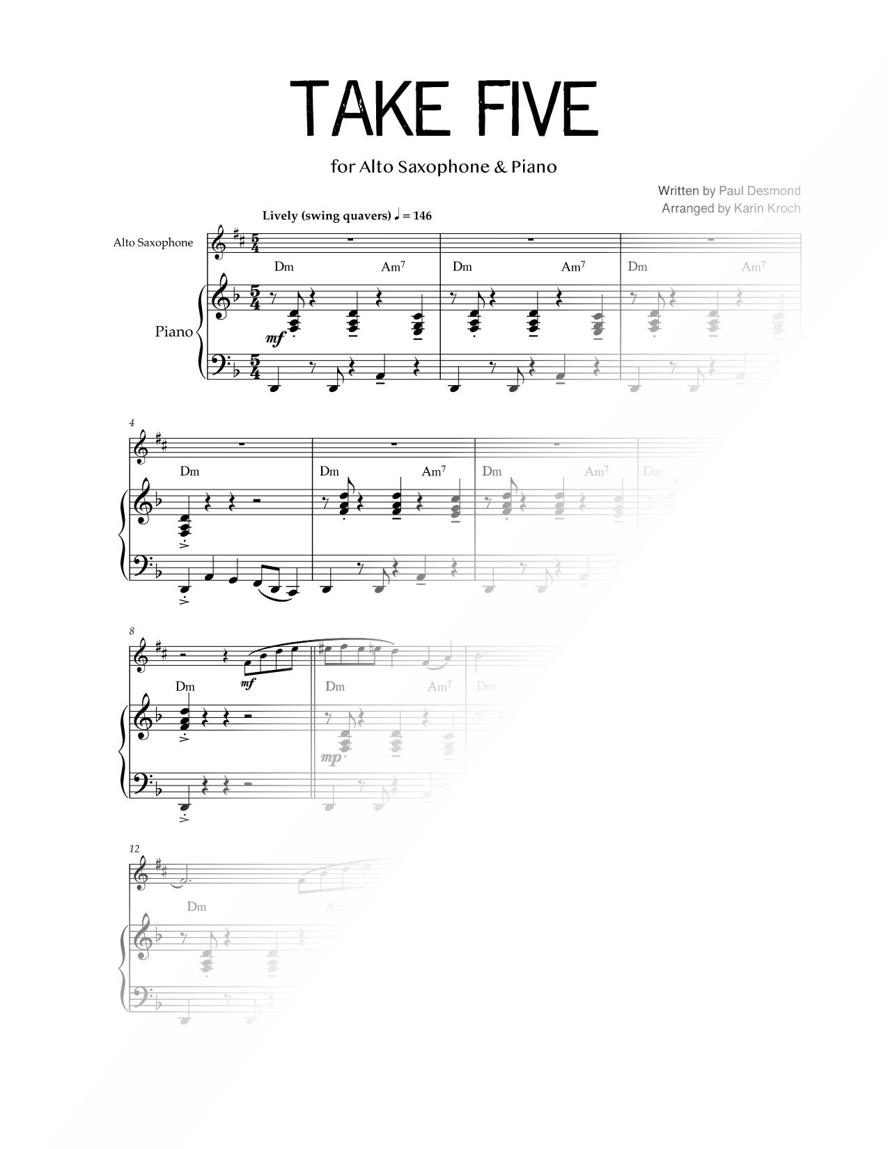 Take Five - Alto Saxophone & Piano