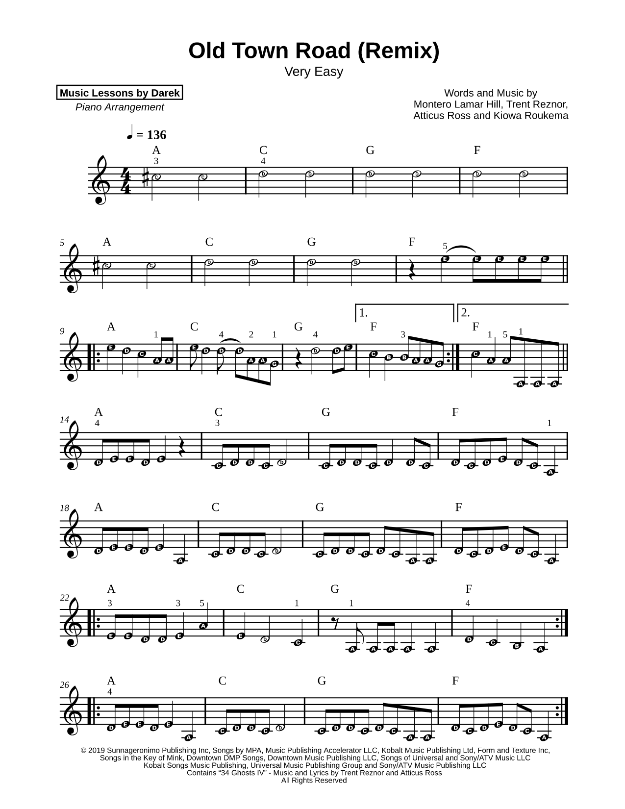 Old Town Road (Remix) [very easy]