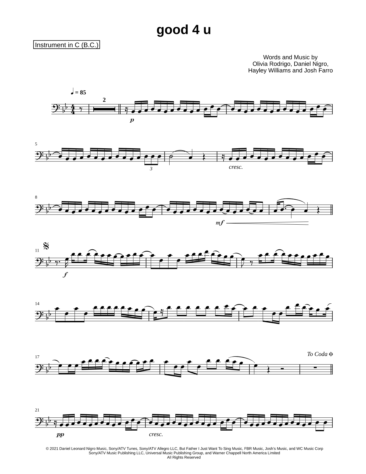 good 4 u - Bass Clef Instrument