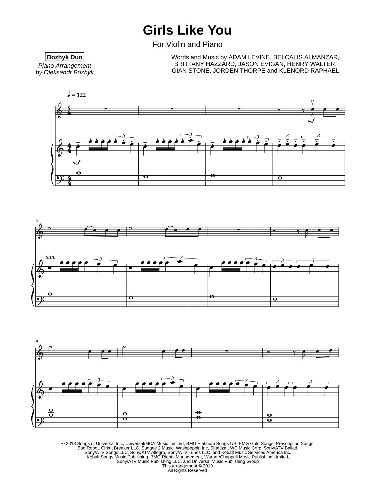 Girls Like You - Violin & Piano