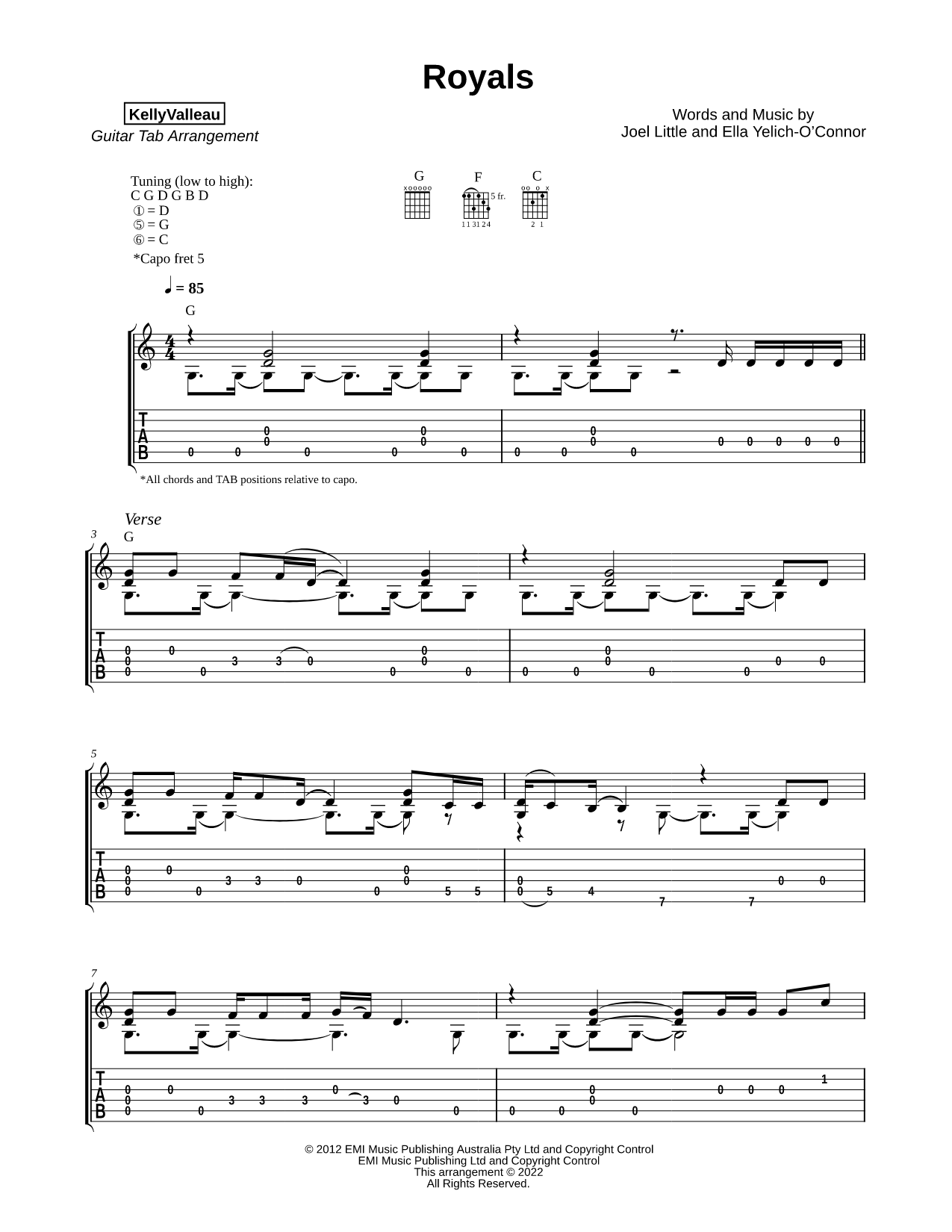 Royals Sheet Music — Guitar Tab